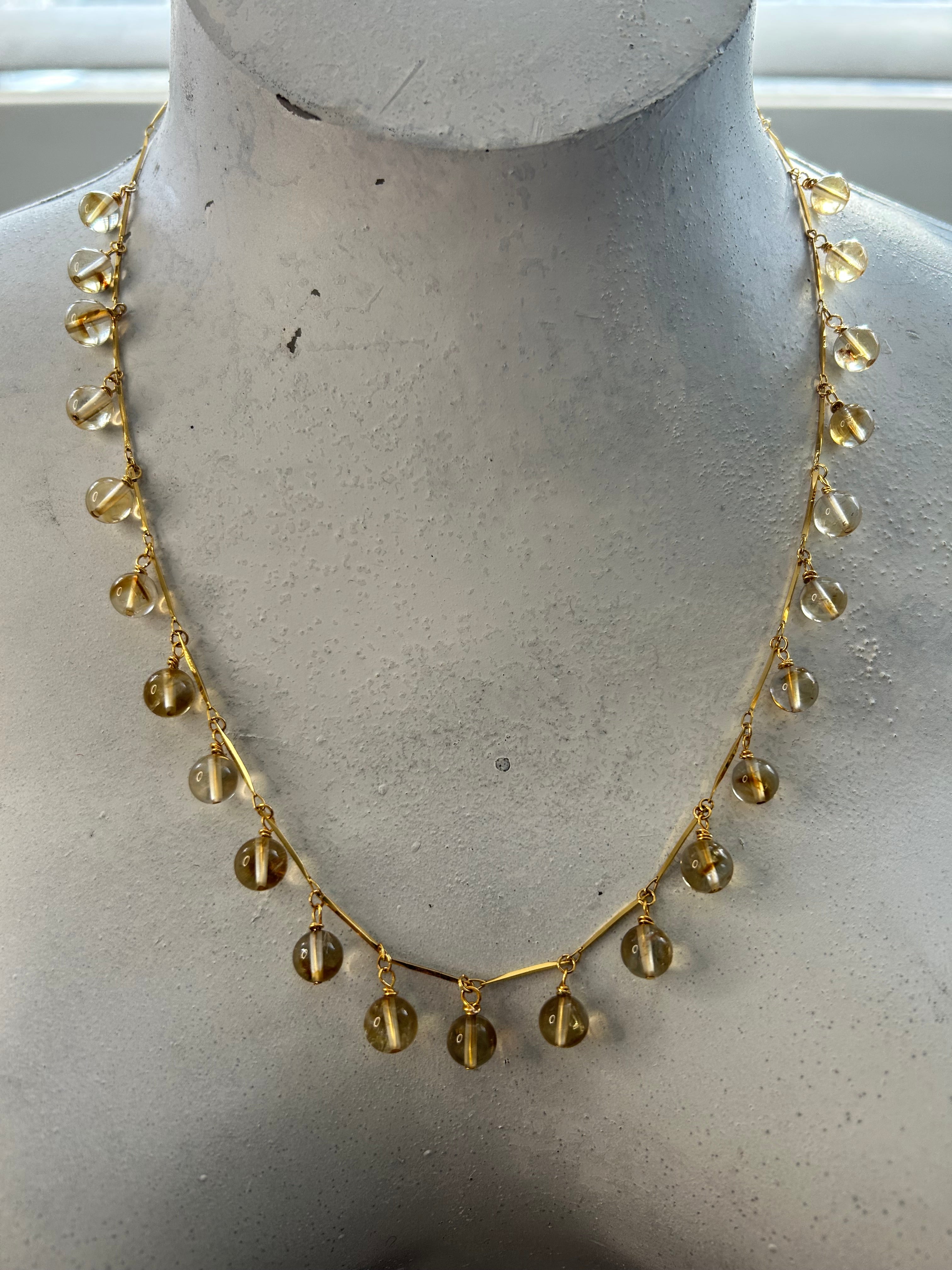 Citrine on Gold Plate Bubble Garland Necklace