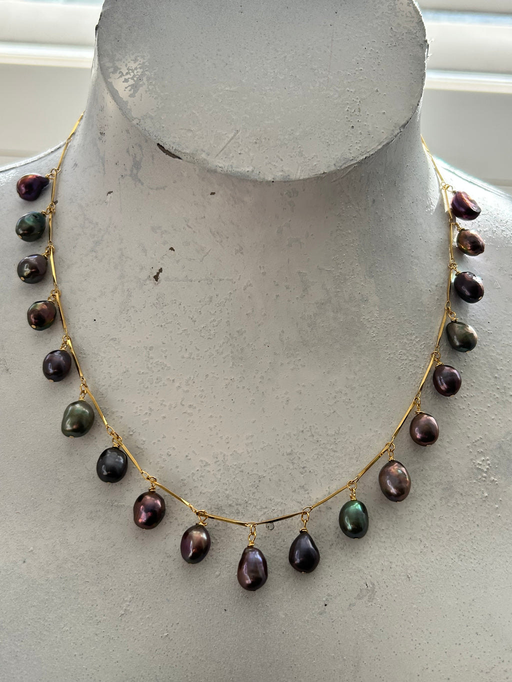 Baroque Freshwater Pearls on Gold Plate Bubble Garland Necklace