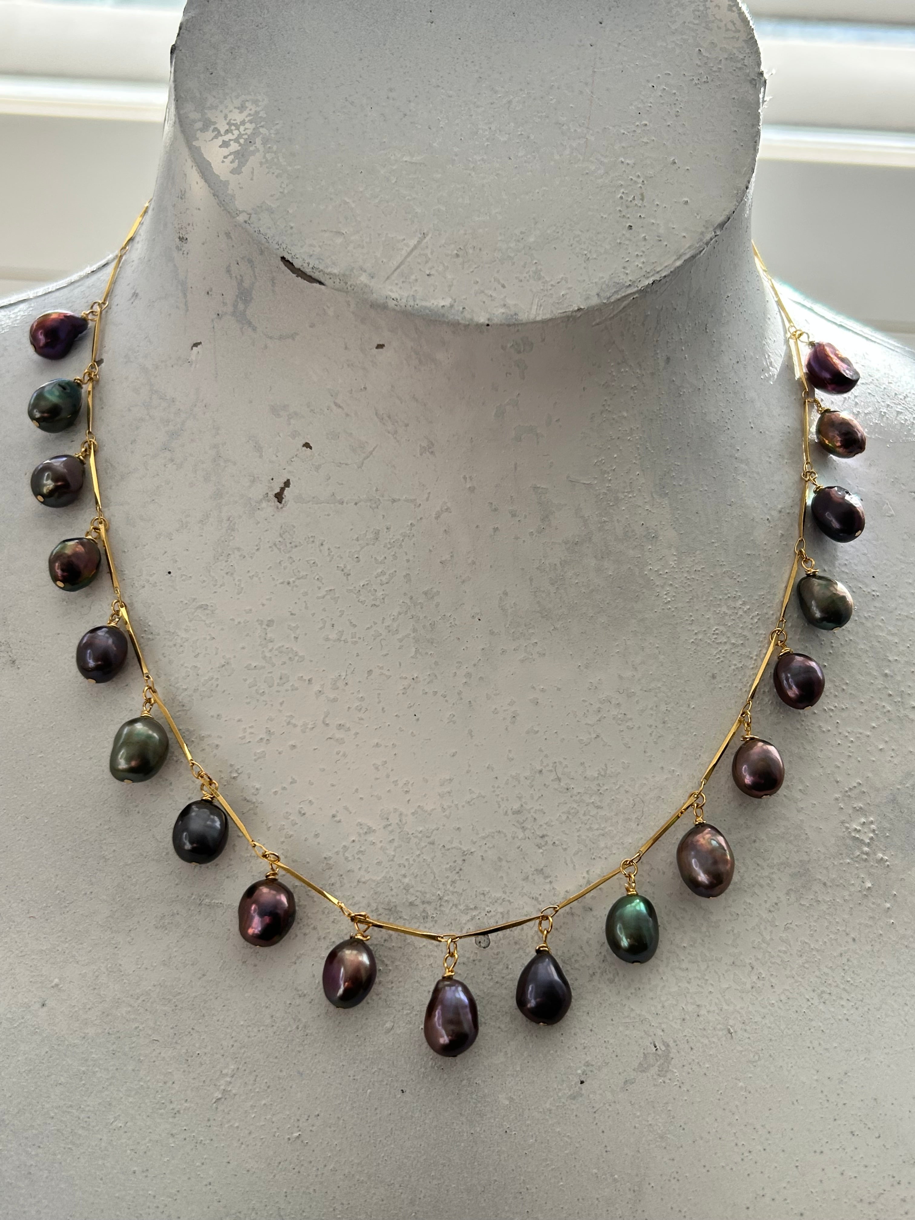 Baroque Freshwater Pearls on Gold Plate Bubble Garland Necklace