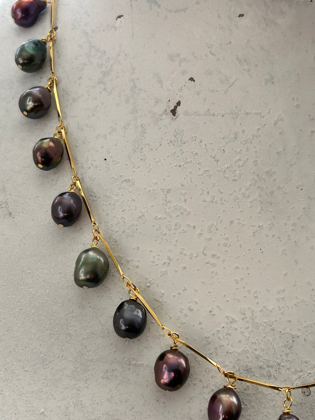 Baroque Freshwater Pearls on Gold Plate Bubble Garland Necklace