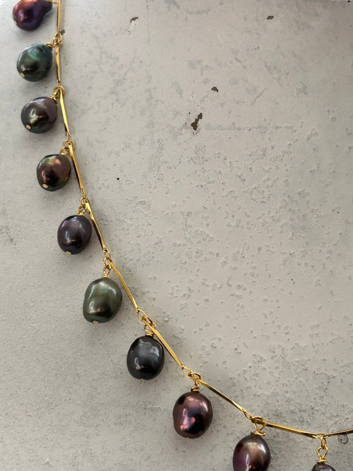 Baroque Freshwater Pearls on Gold Plate Bubble Garland Necklace