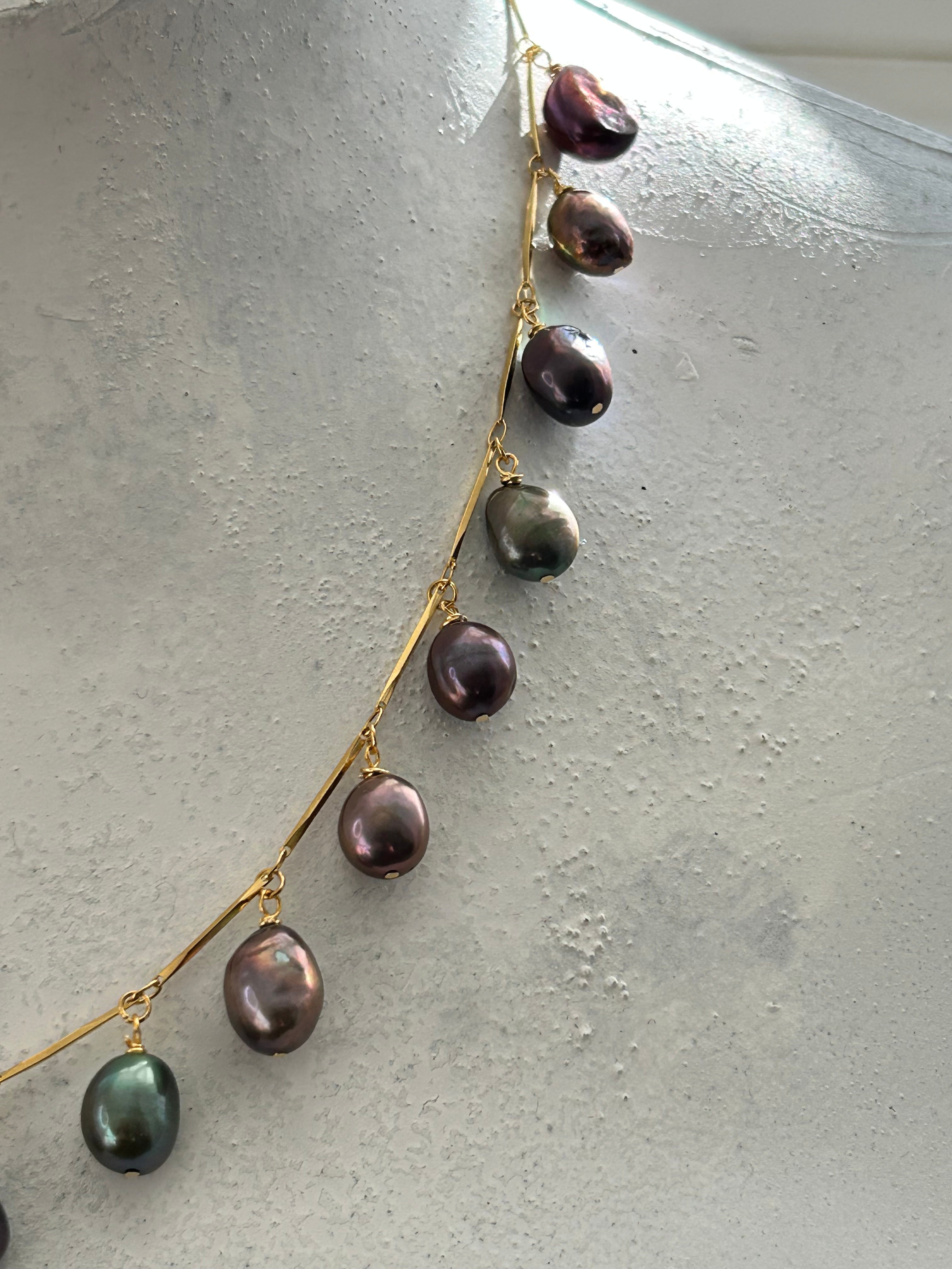 Baroque Freshwater Pearls on Gold Plate Bubble Garland Necklace