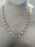 White Baroque Freshwater Pearls on Gold Plate Bubble Garland Necklace