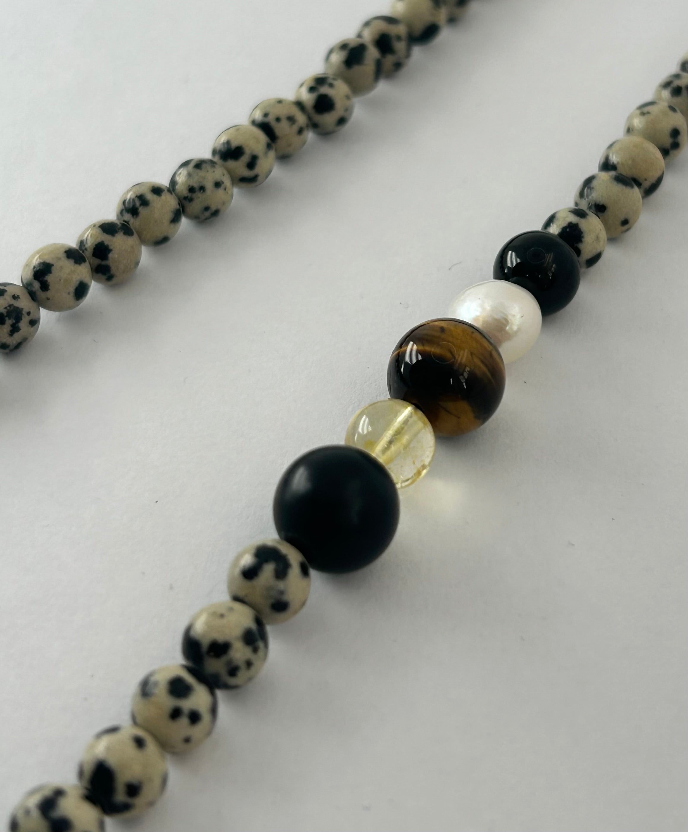 Dalmation Jasper, Pearl, Onyx, Citrine & Tiger's Eye Necklace