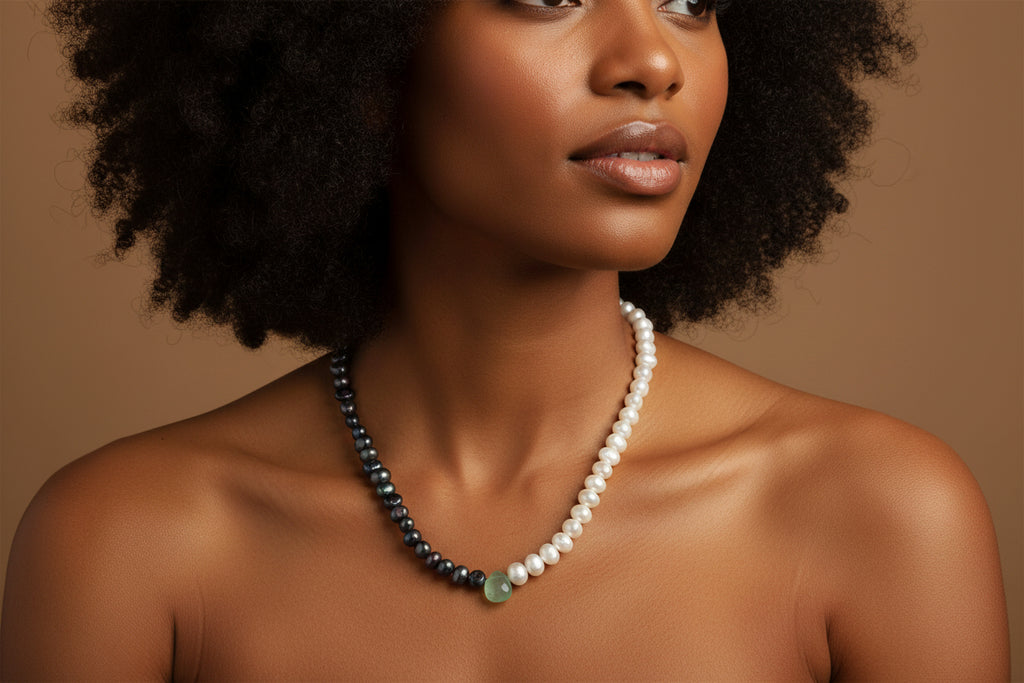 Pearl & Chalcedony on Gold Plate Necklace