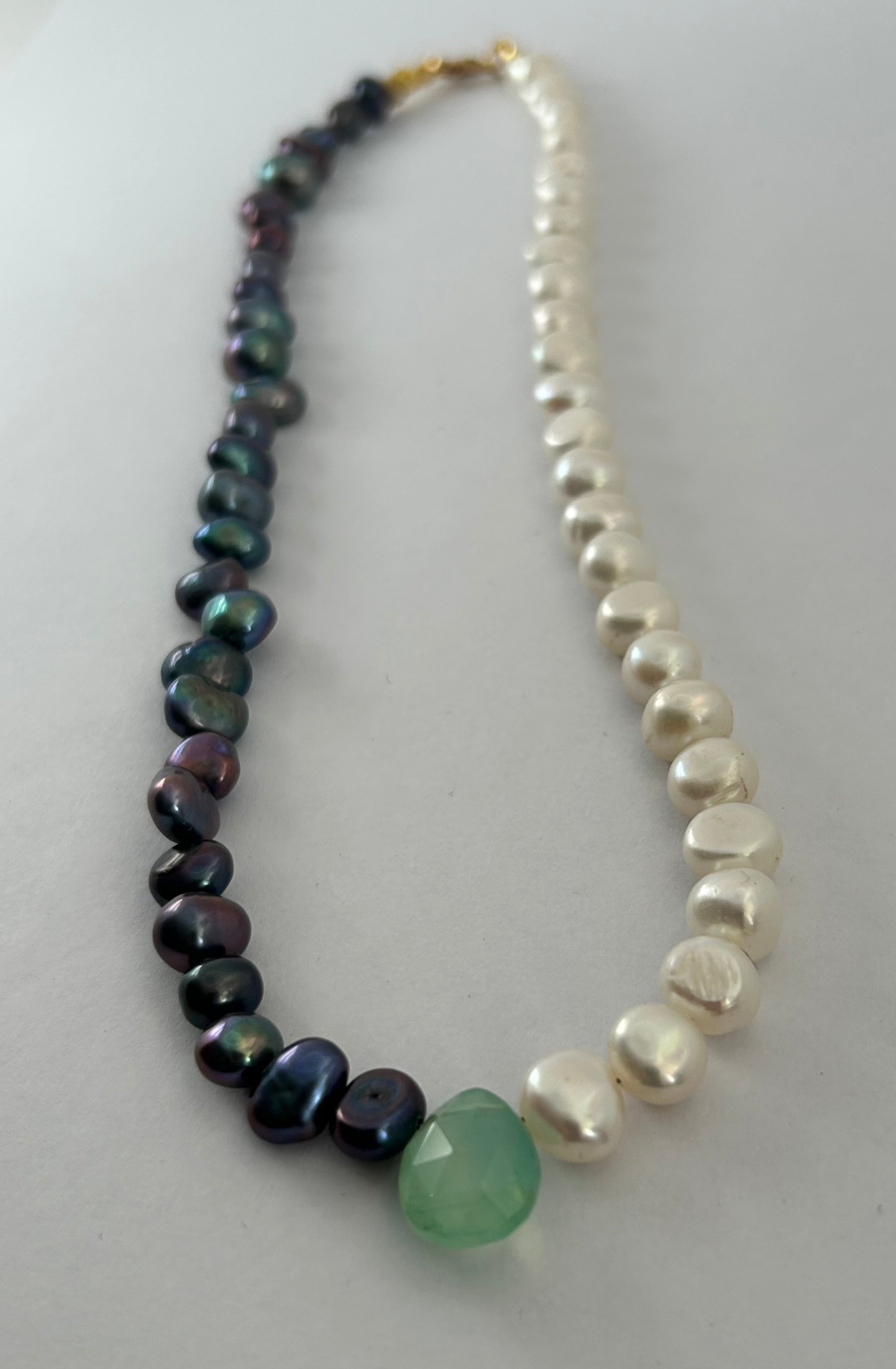 Pearl & Chalcedony on Gold Plate Necklace