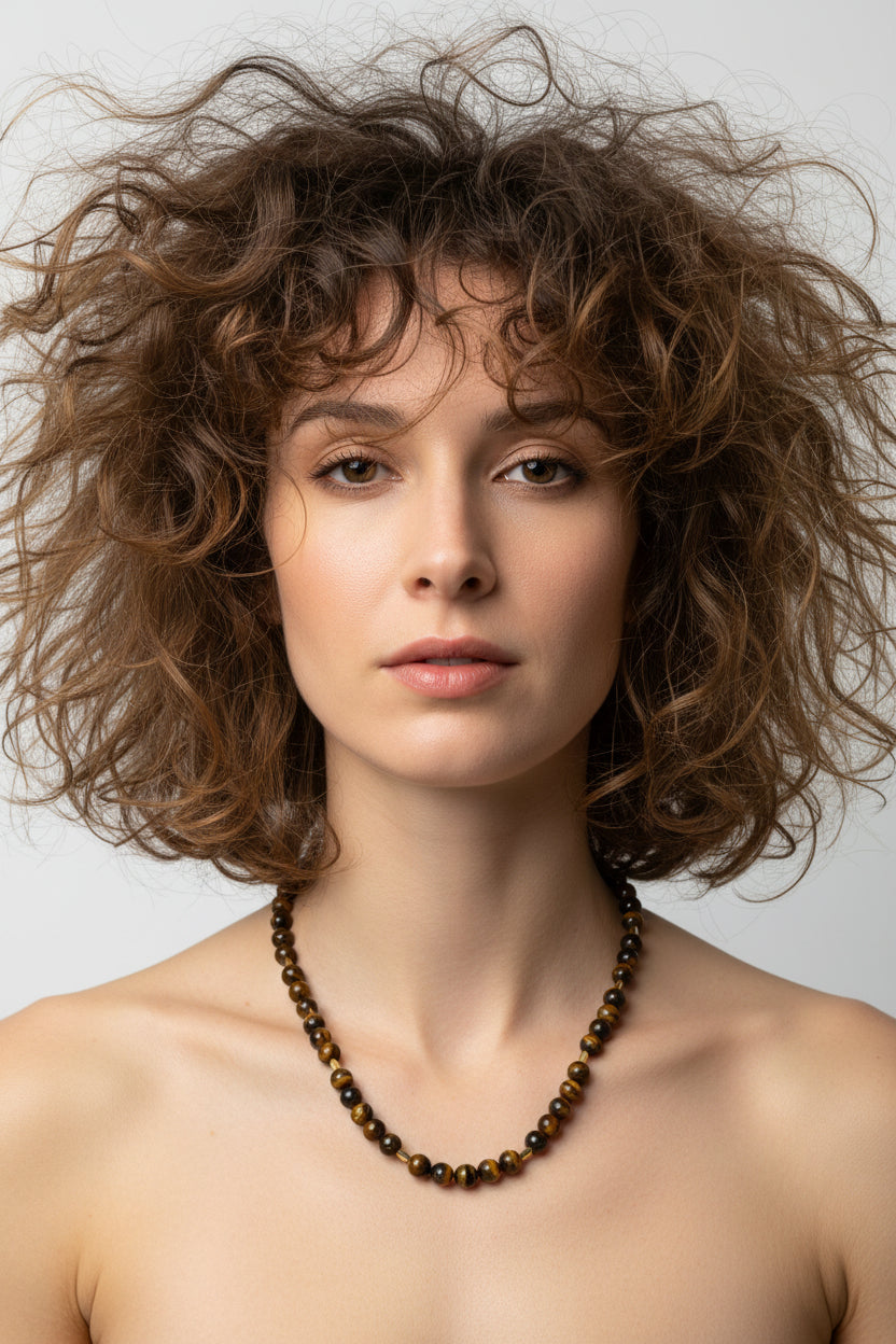 Tigers Eye & Gold Bar (wide spaced) Necklace