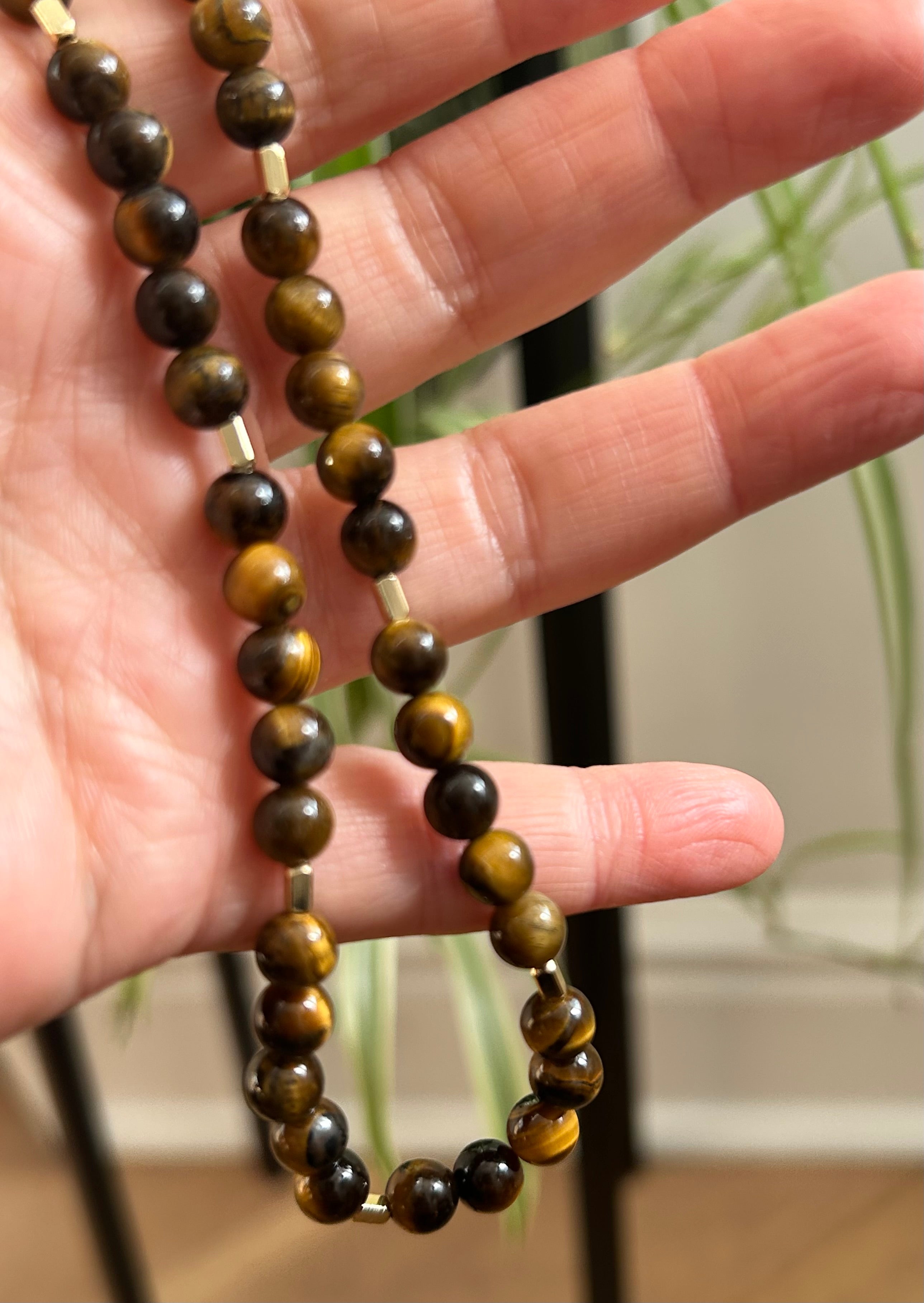 Tigers Eye & Gold Bar (wide spaced) Necklace