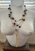 Multi-Strand Garnet & Pink Opal 24ct Gold Plate Tassel chain necklace