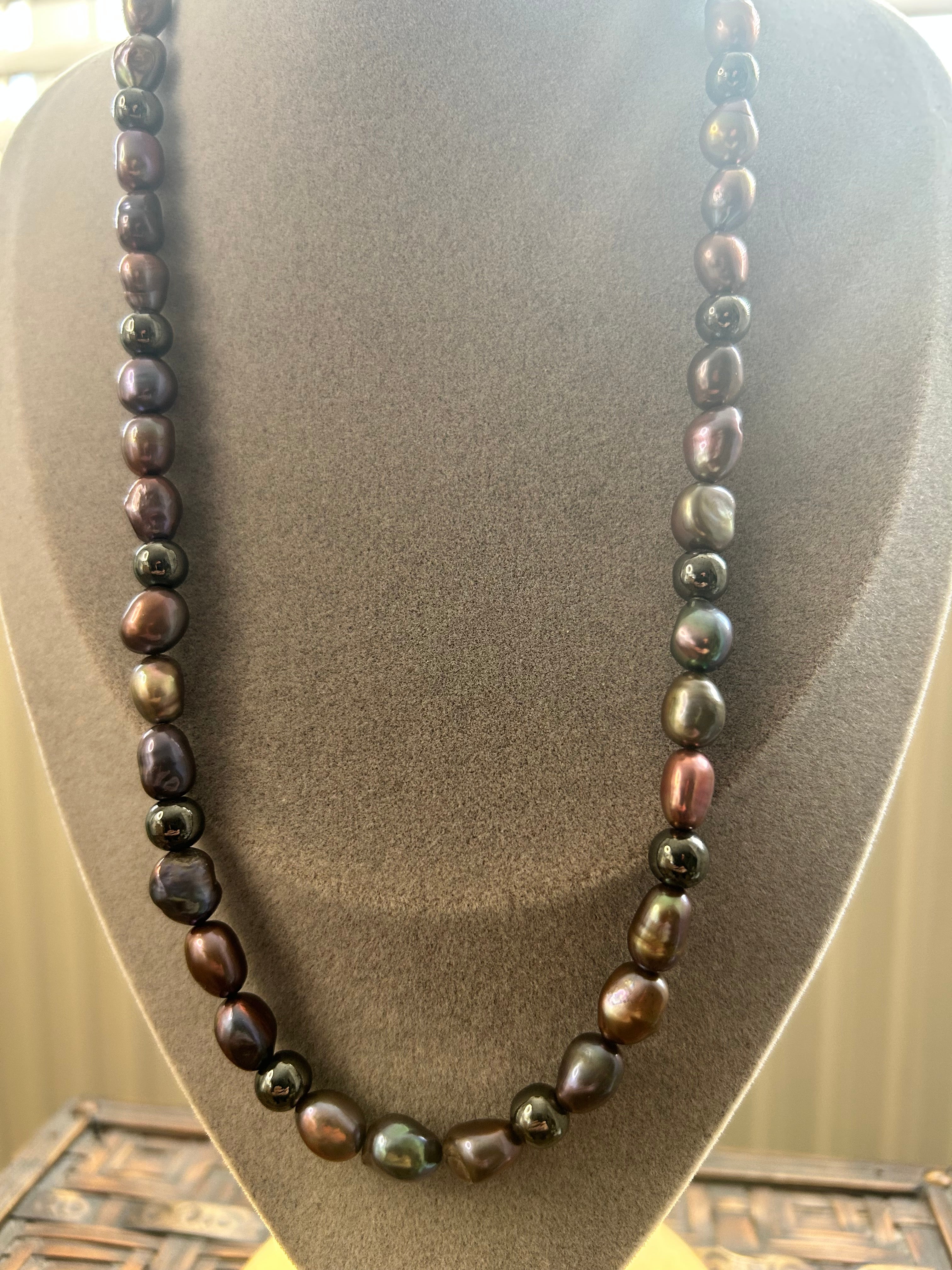 Peacock Pearl & Hematite on Steel Necklace