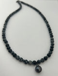 Snowflake Obsidian & Pearl on Steel Necklace
