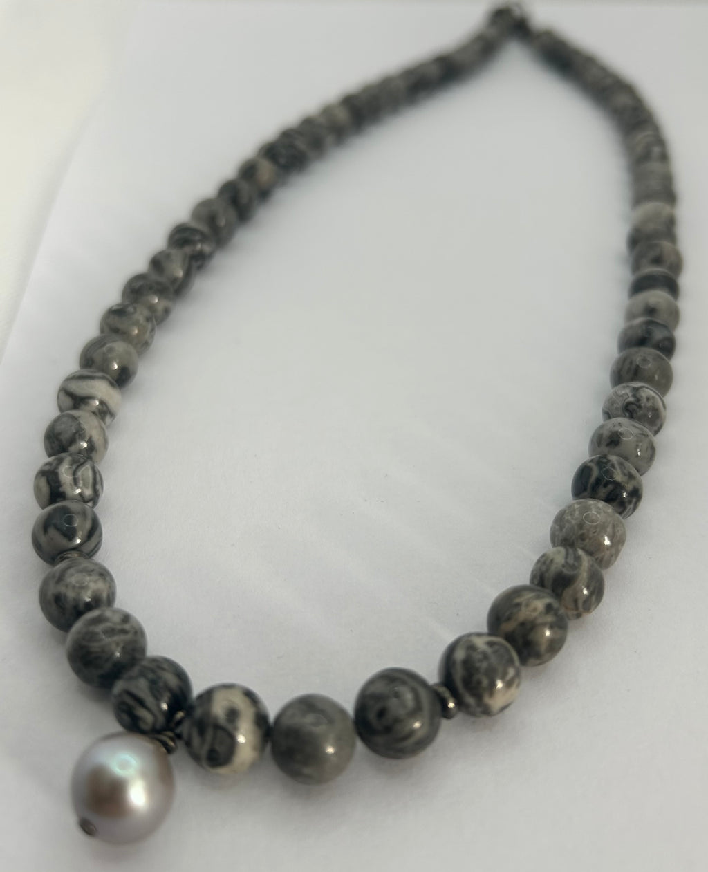 Netstone & Pearl on Steel Necklace