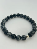 Snowflake Obsidian & Sterling Silver Bead Bracelet - 8mm