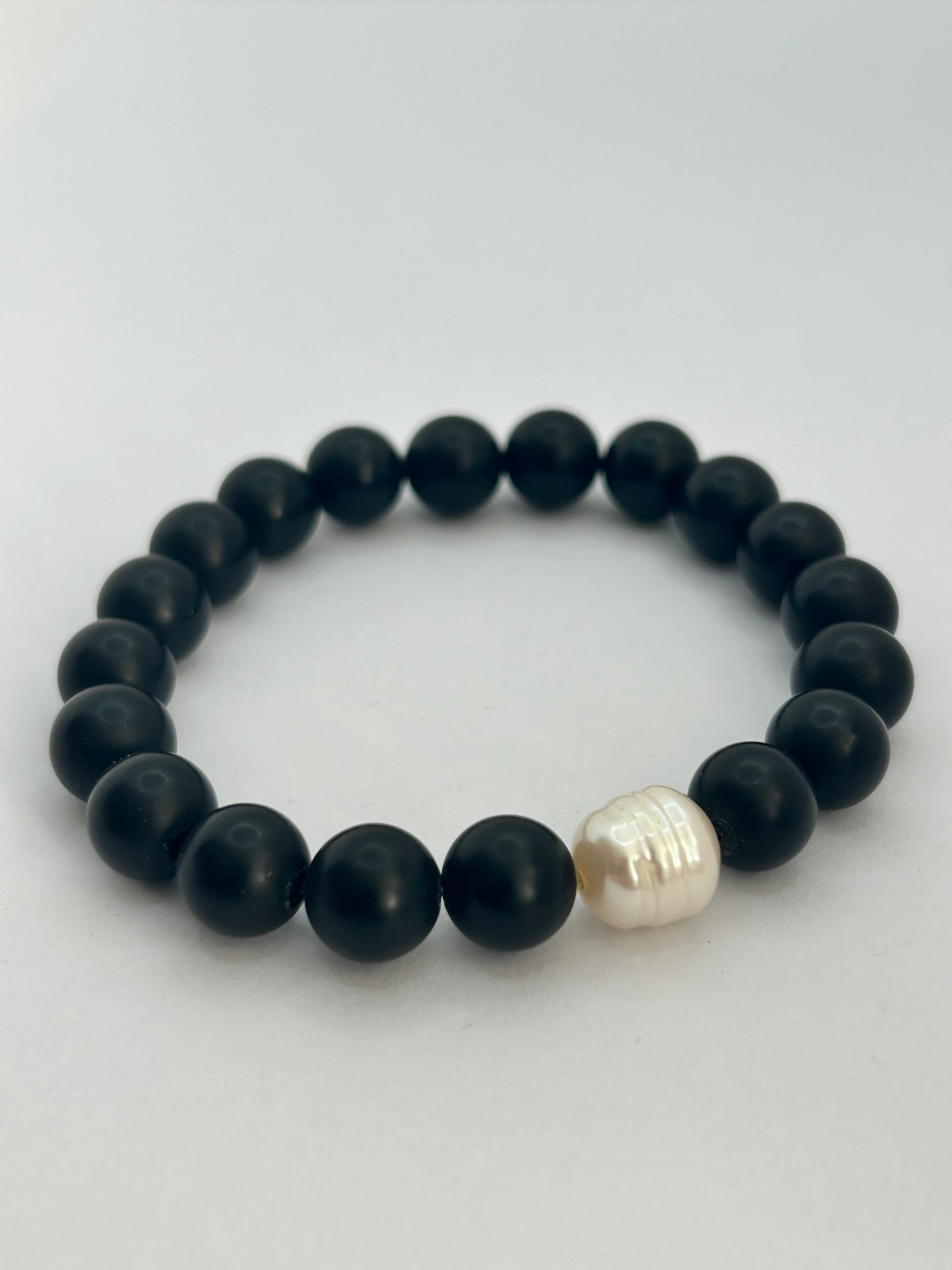 Large Matte Onyx & Pearl Bracelet