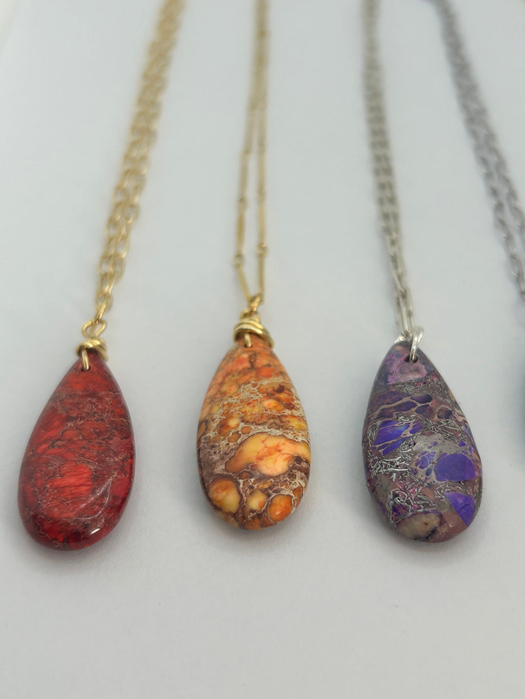 Orange Imperial Jasper Pendant Necklace on Gold Plate