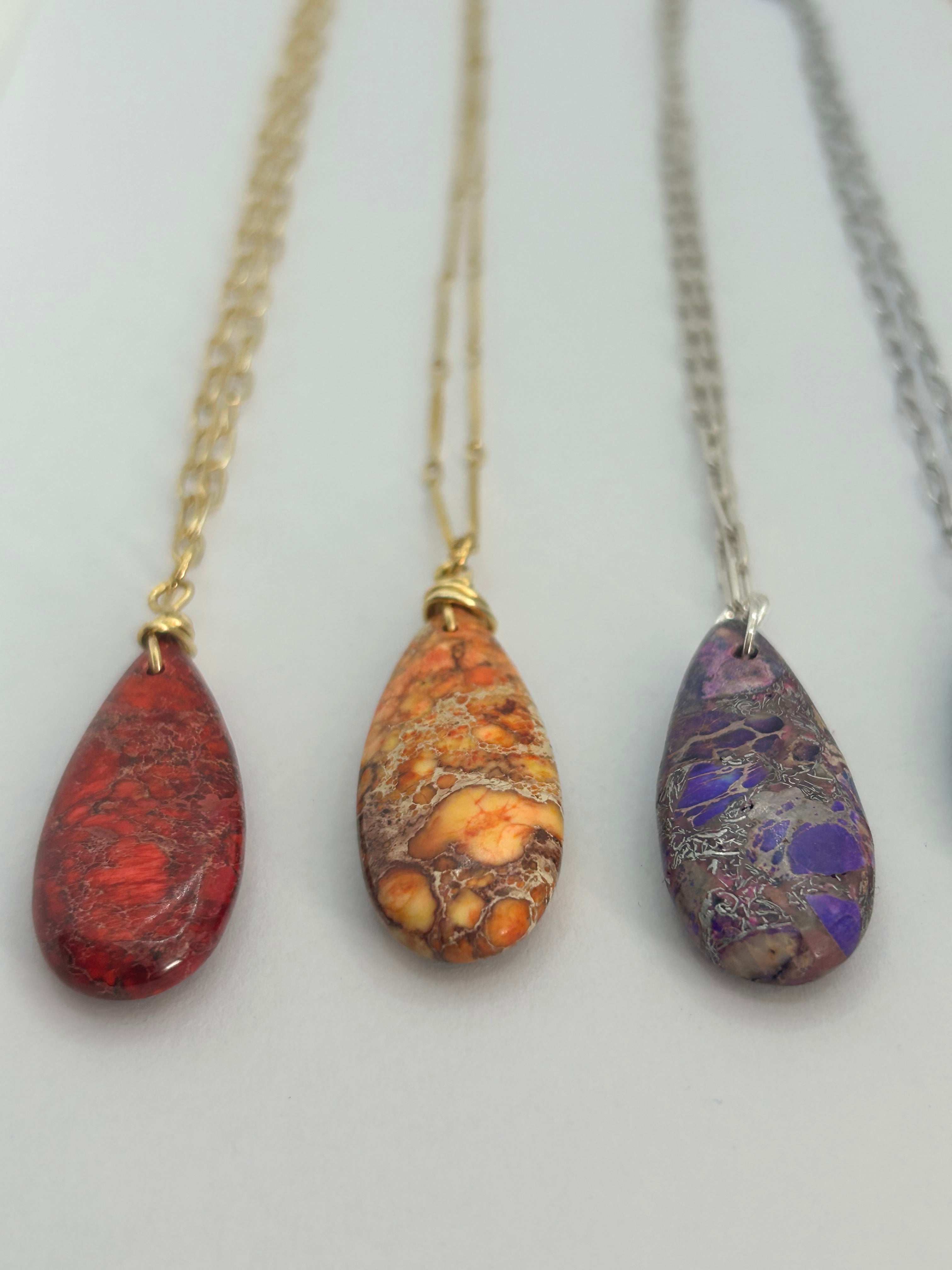 Orange Imperial Jasper Pendant Necklace on Gold Plate