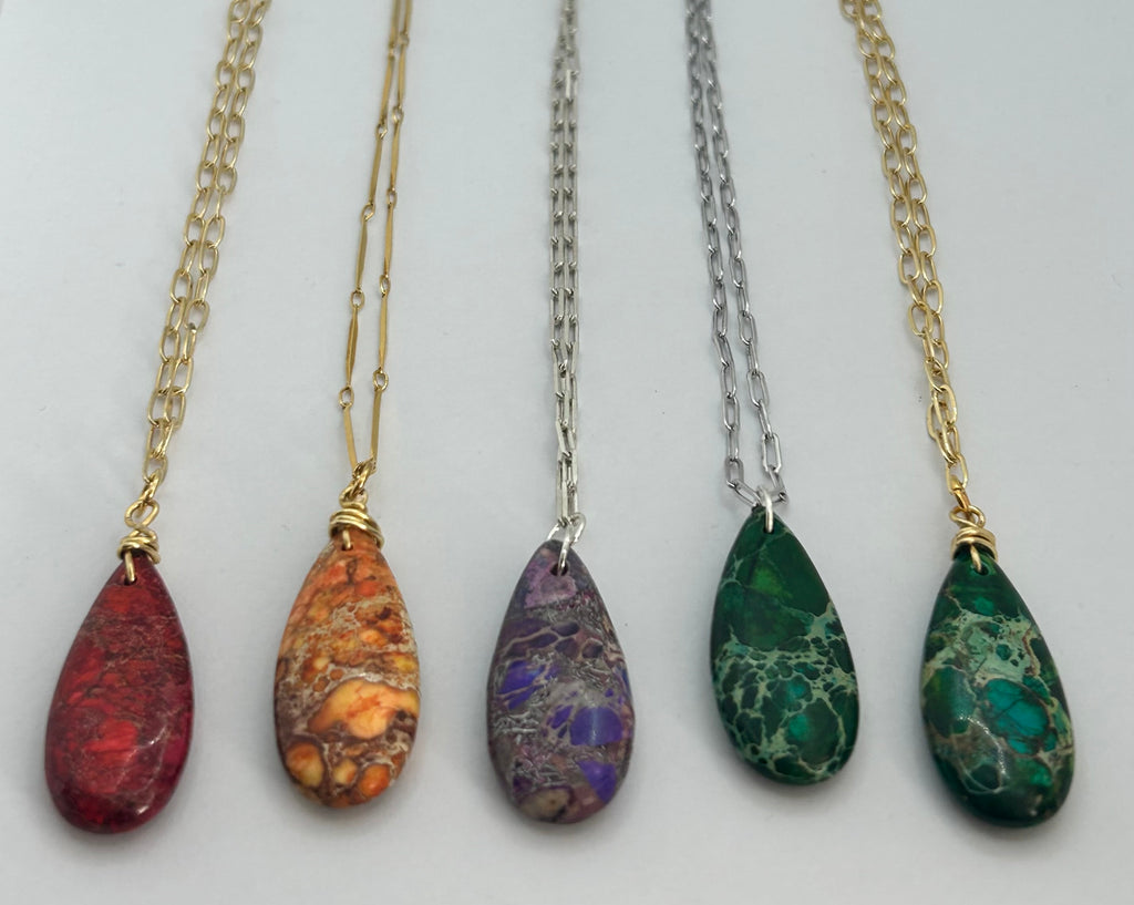 Orange Imperial Jasper Pendant Necklace on Gold Plate