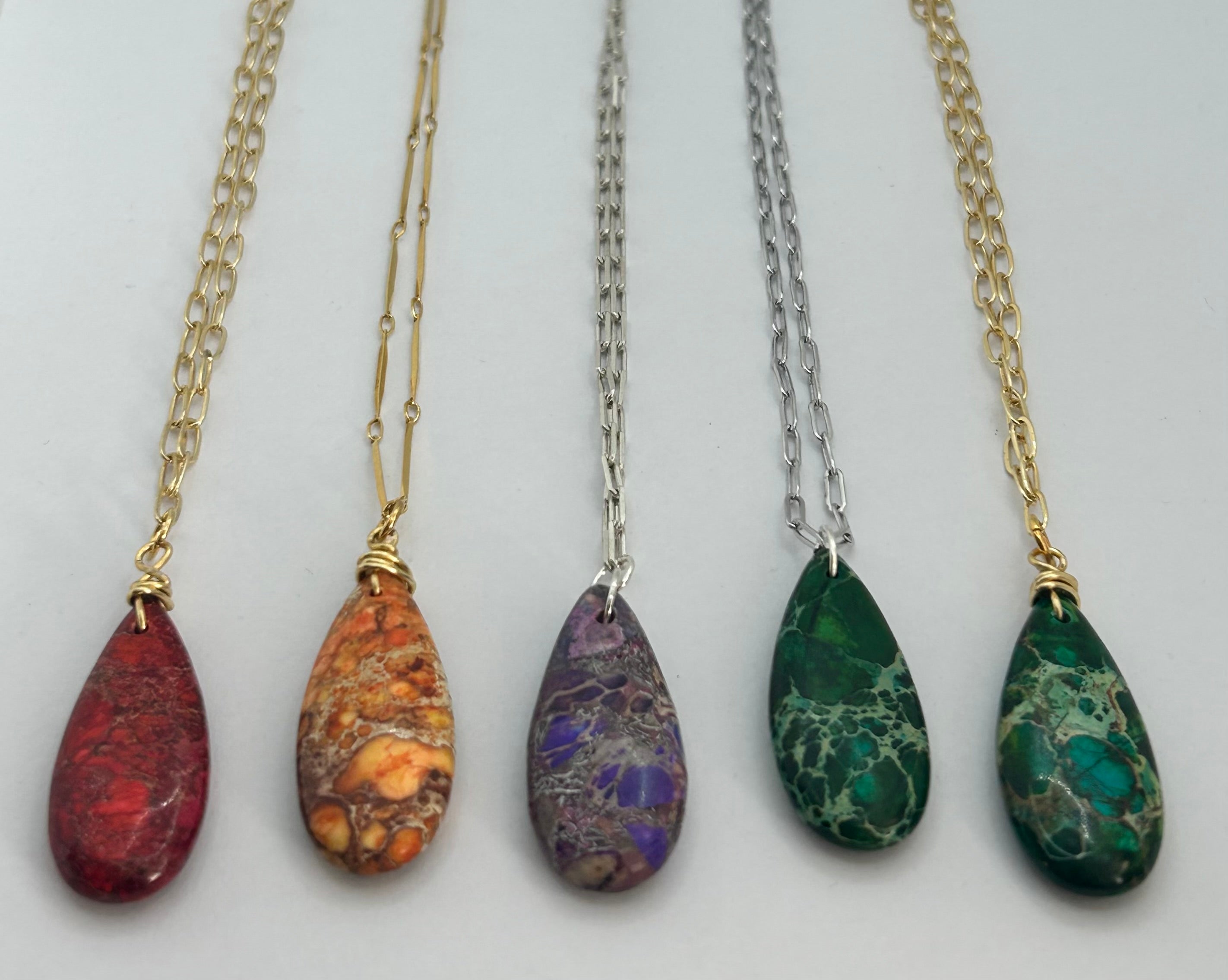 Orange Imperial Jasper Pendant Necklace on Gold Plate
