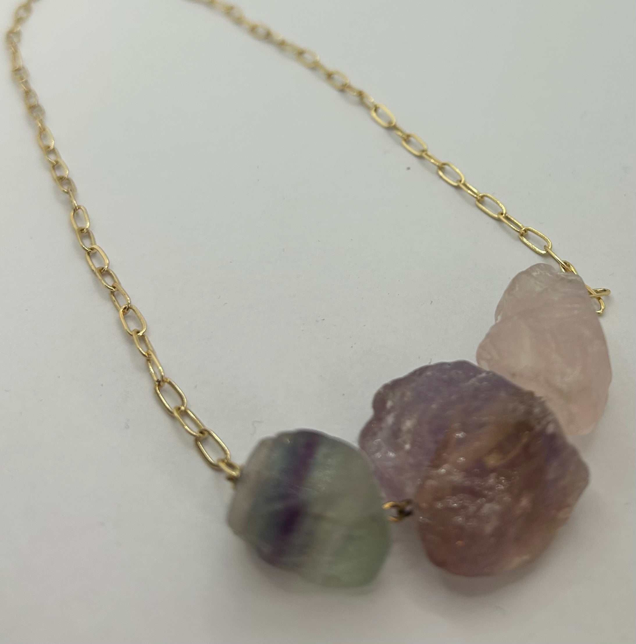 Flourite & Rose Quartz on Gold Plate