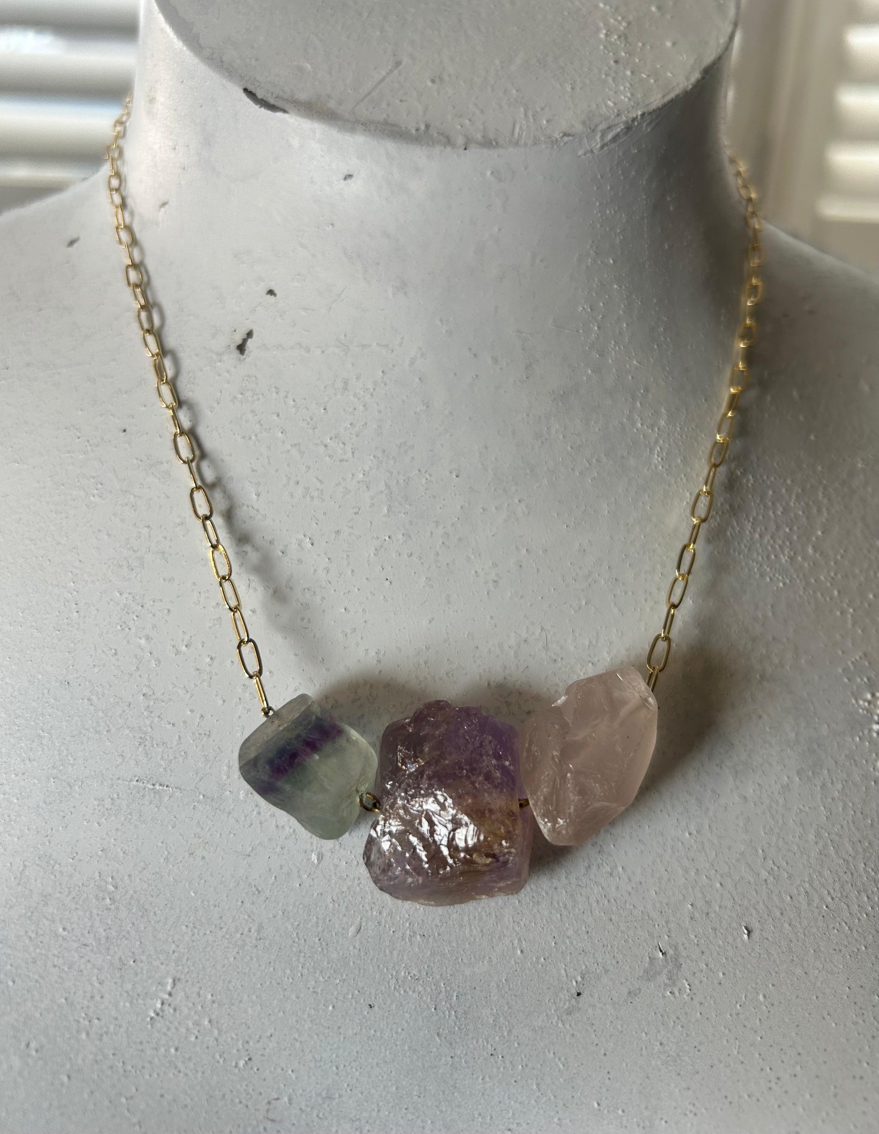 Flourite & Rose Quartz on Gold Plate