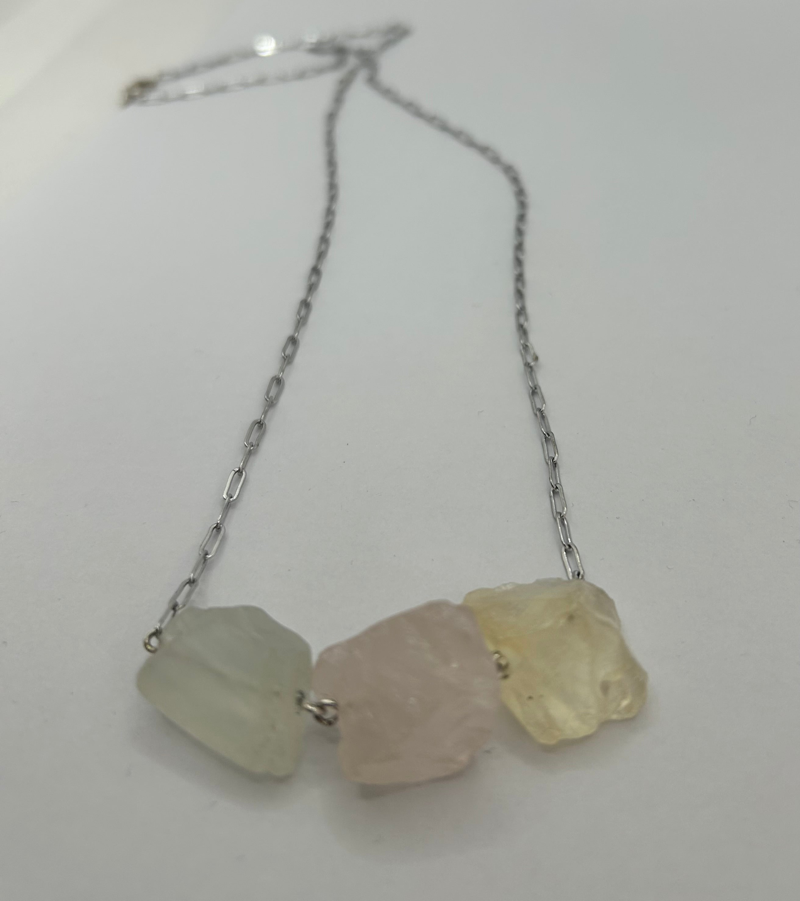 Flourite, Rose Quartz & Citrine on Silver Plate
