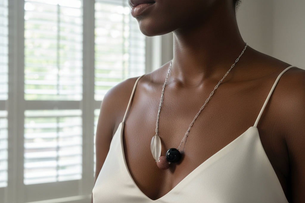 Onyx, Rhodonite & Quartz on Silver Plate