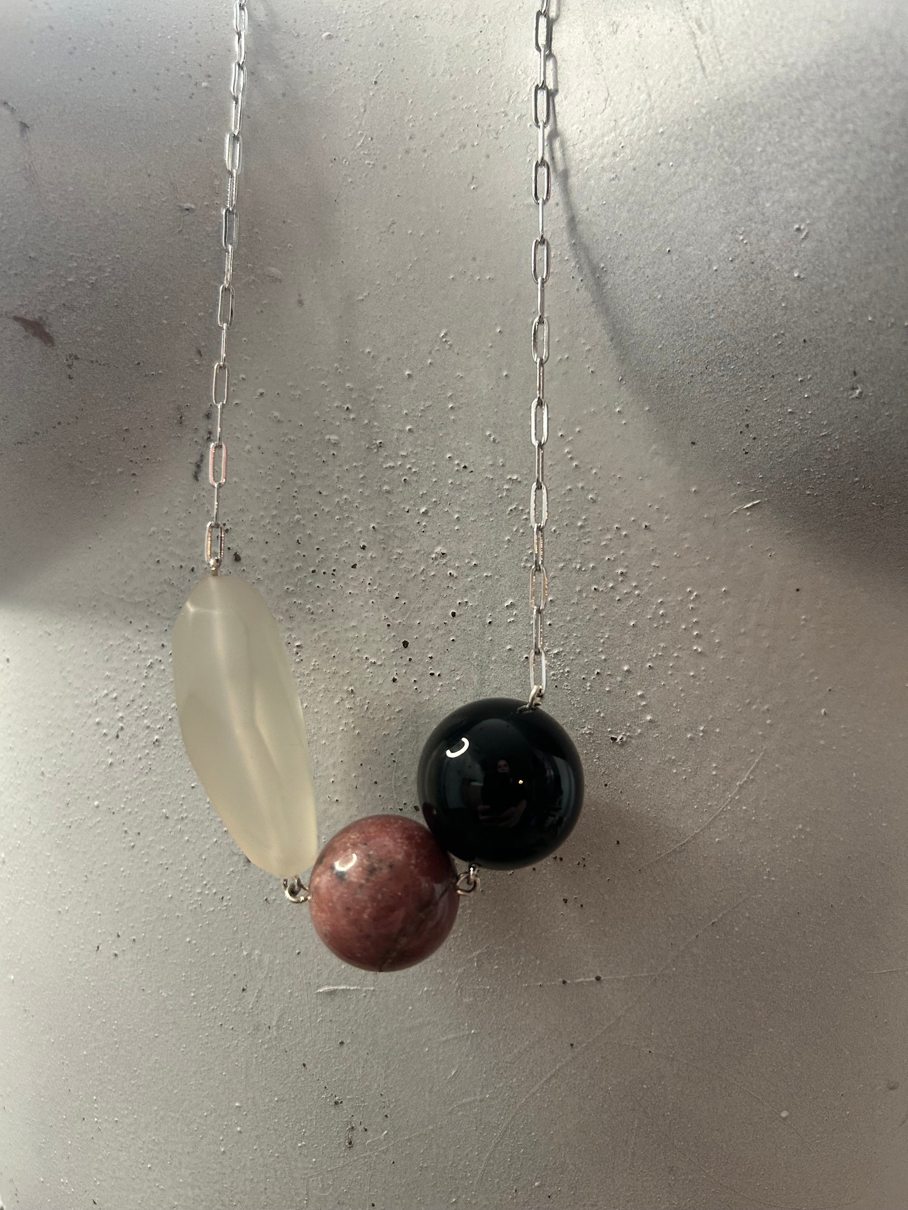 Onyx, Rhodonite & Quartz on Silver Plate