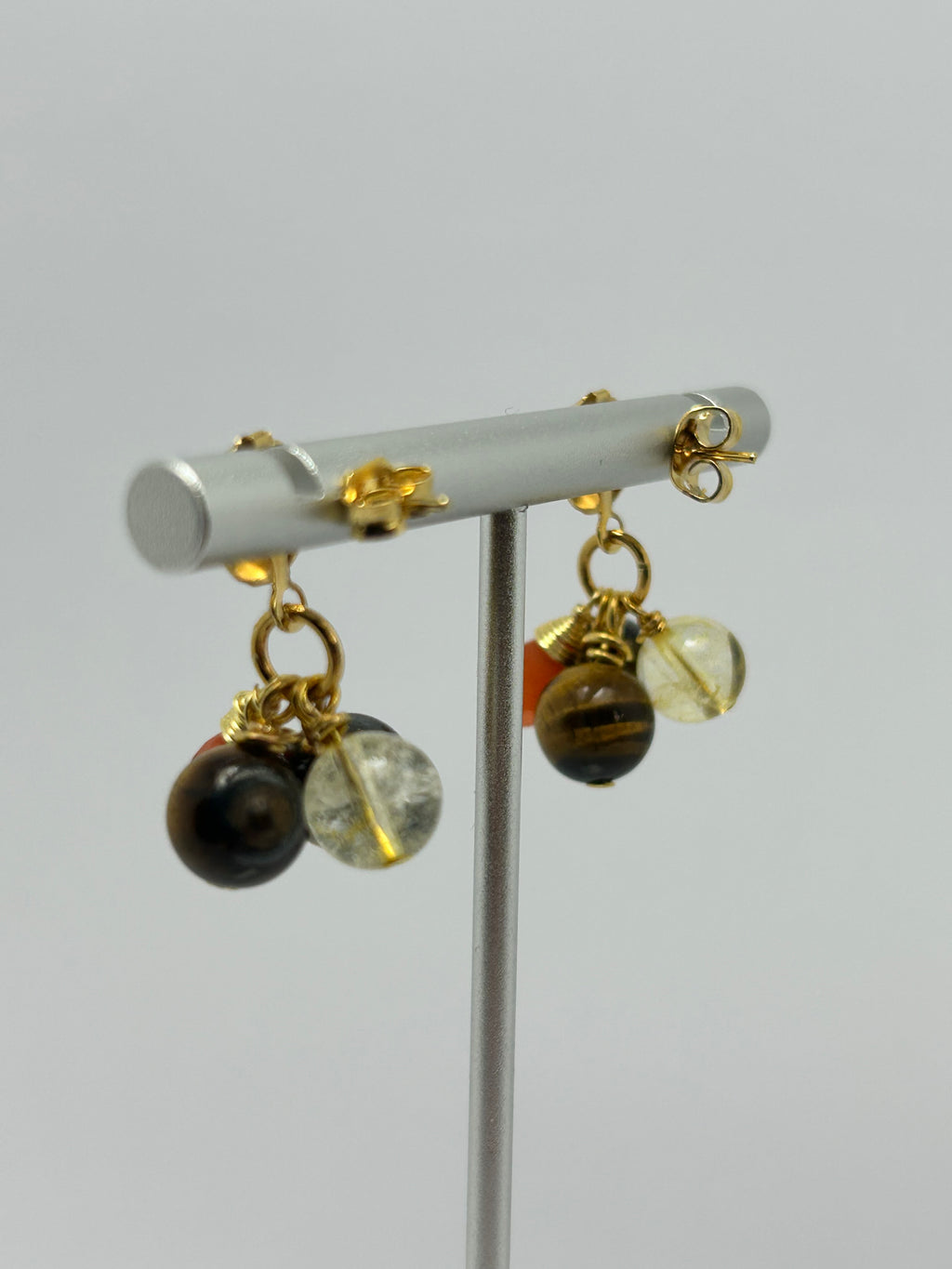 Tiger's Eye, Citrine & Carnelian Cluster on Gold Plate