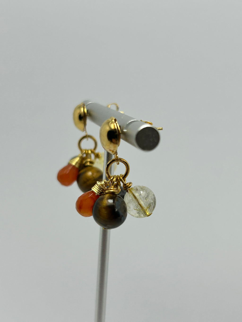 Tiger's Eye, Citrine & Carnelian Cluster on Gold Plate