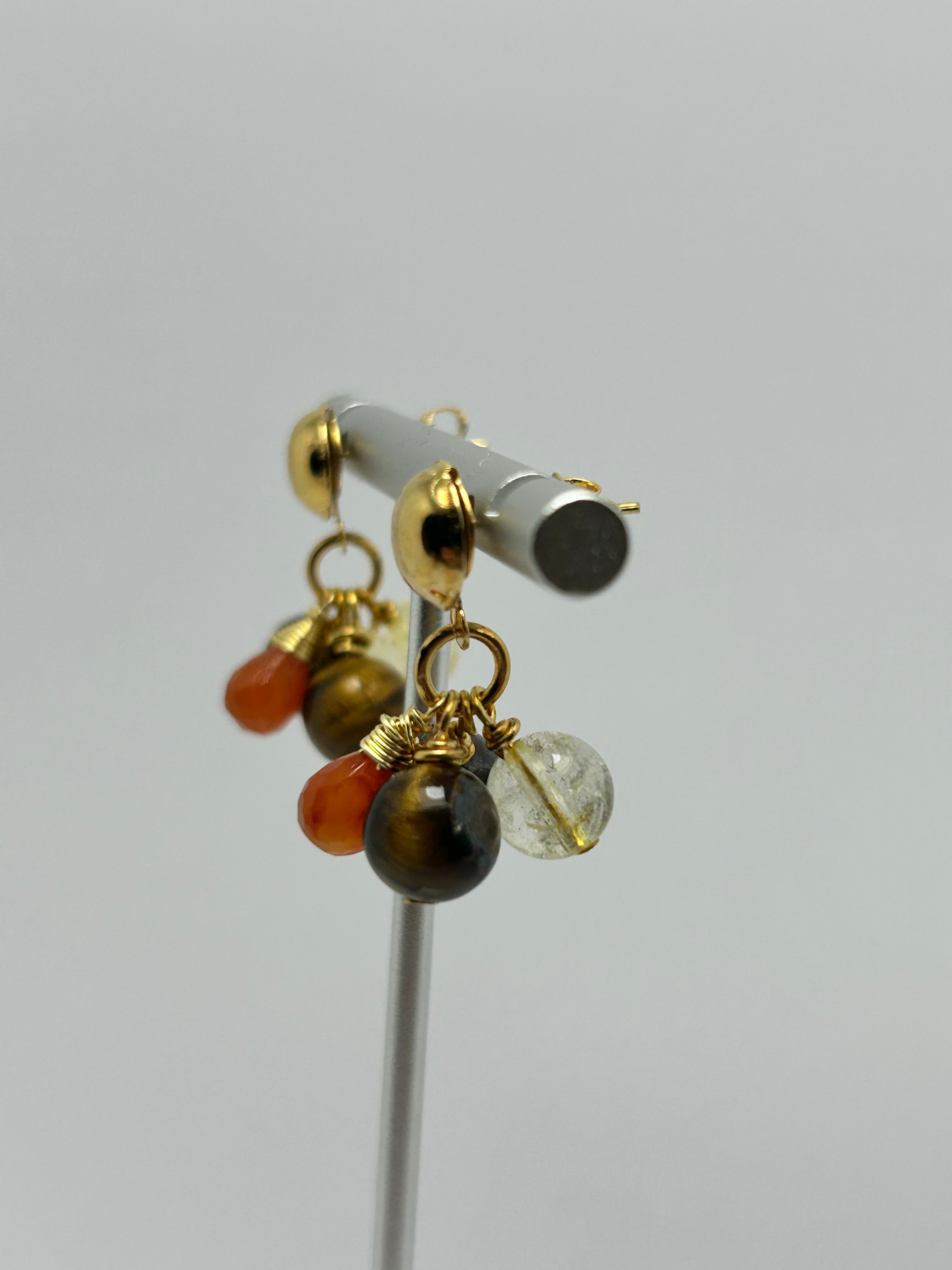 Tiger's Eye, Citrine & Carnelian Cluster on Gold Plate