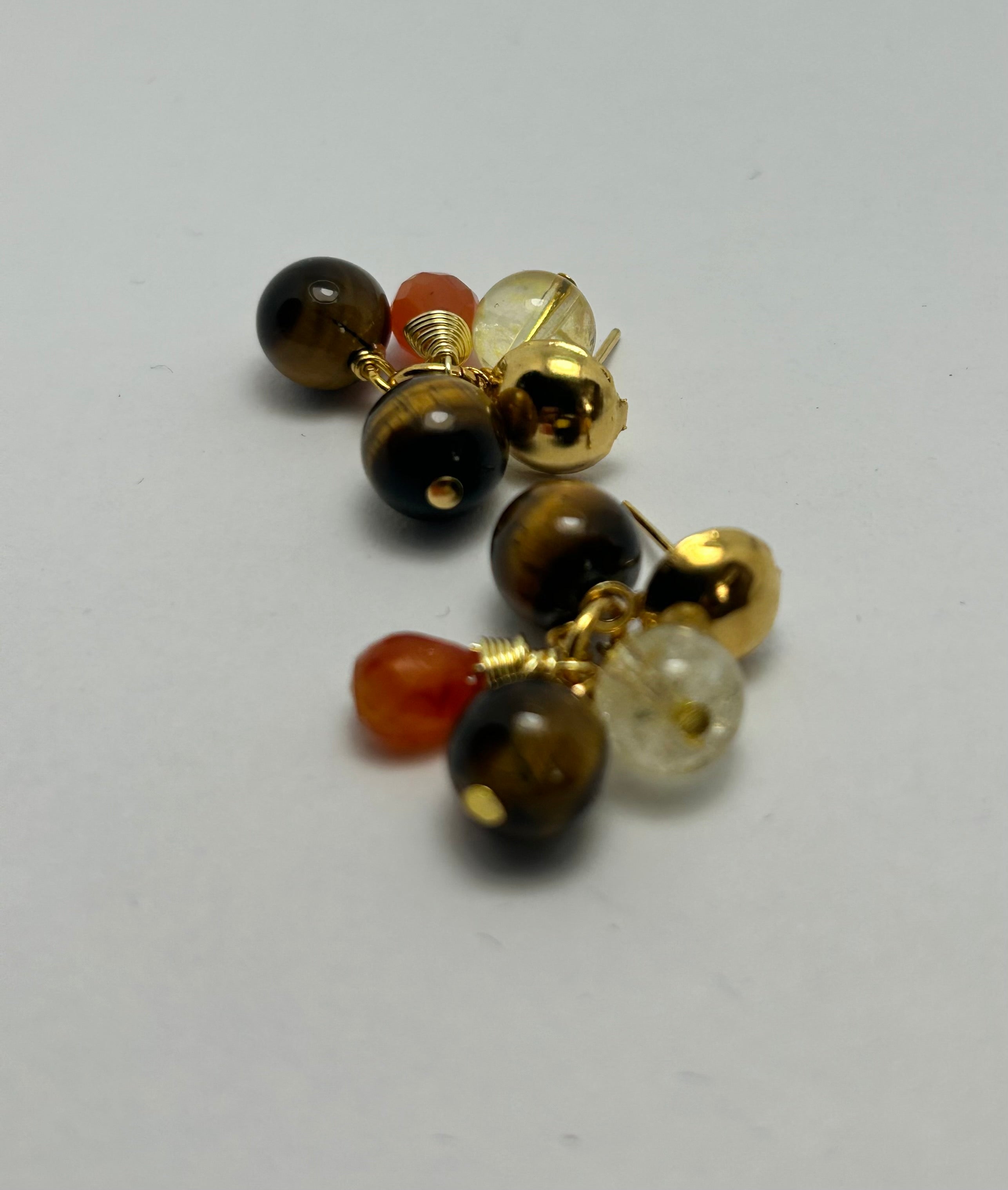 Tiger's Eye, Citrine & Carnelian Cluster on Gold Plate