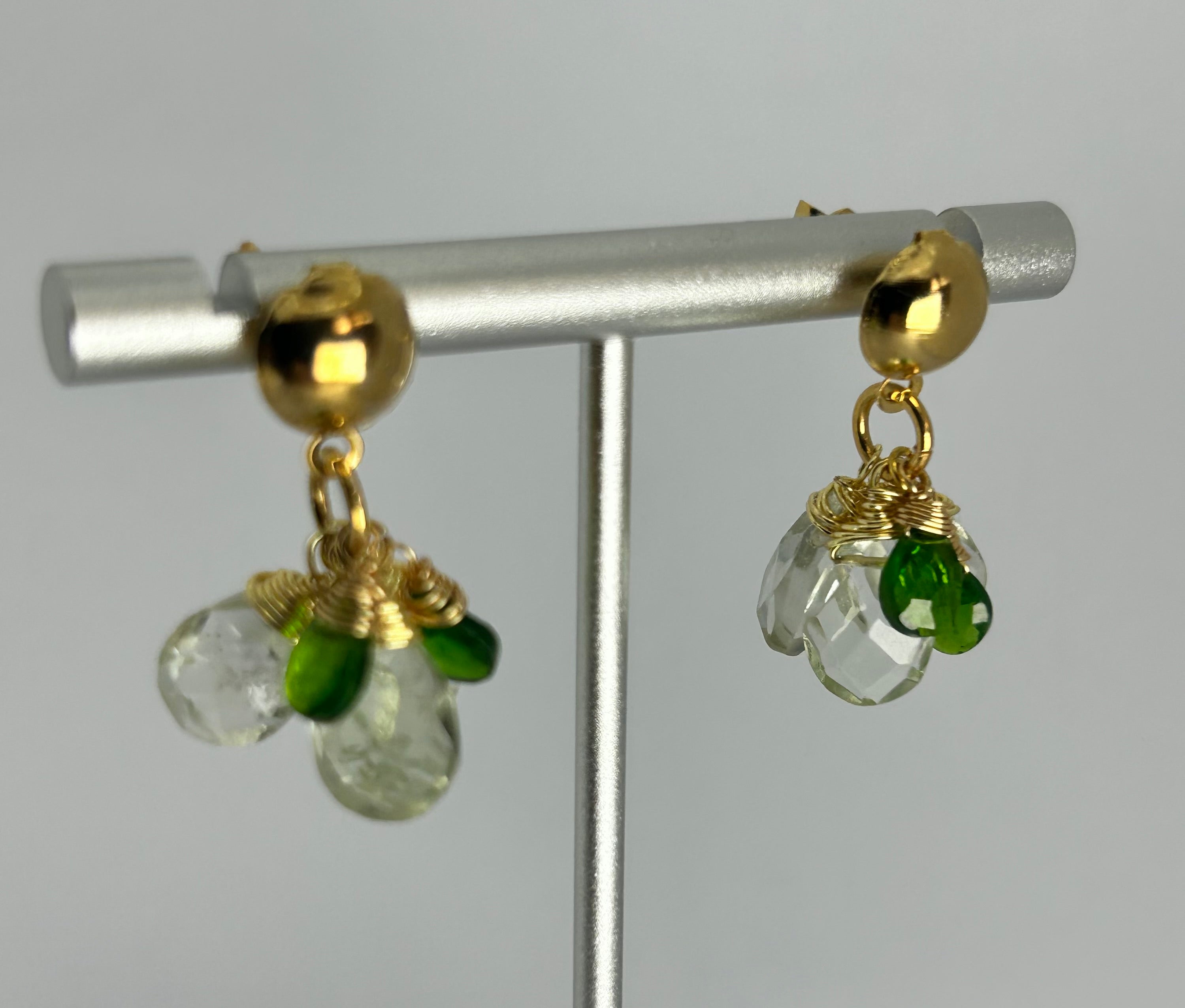 Green Amethyst & Diopside on Gold Plate