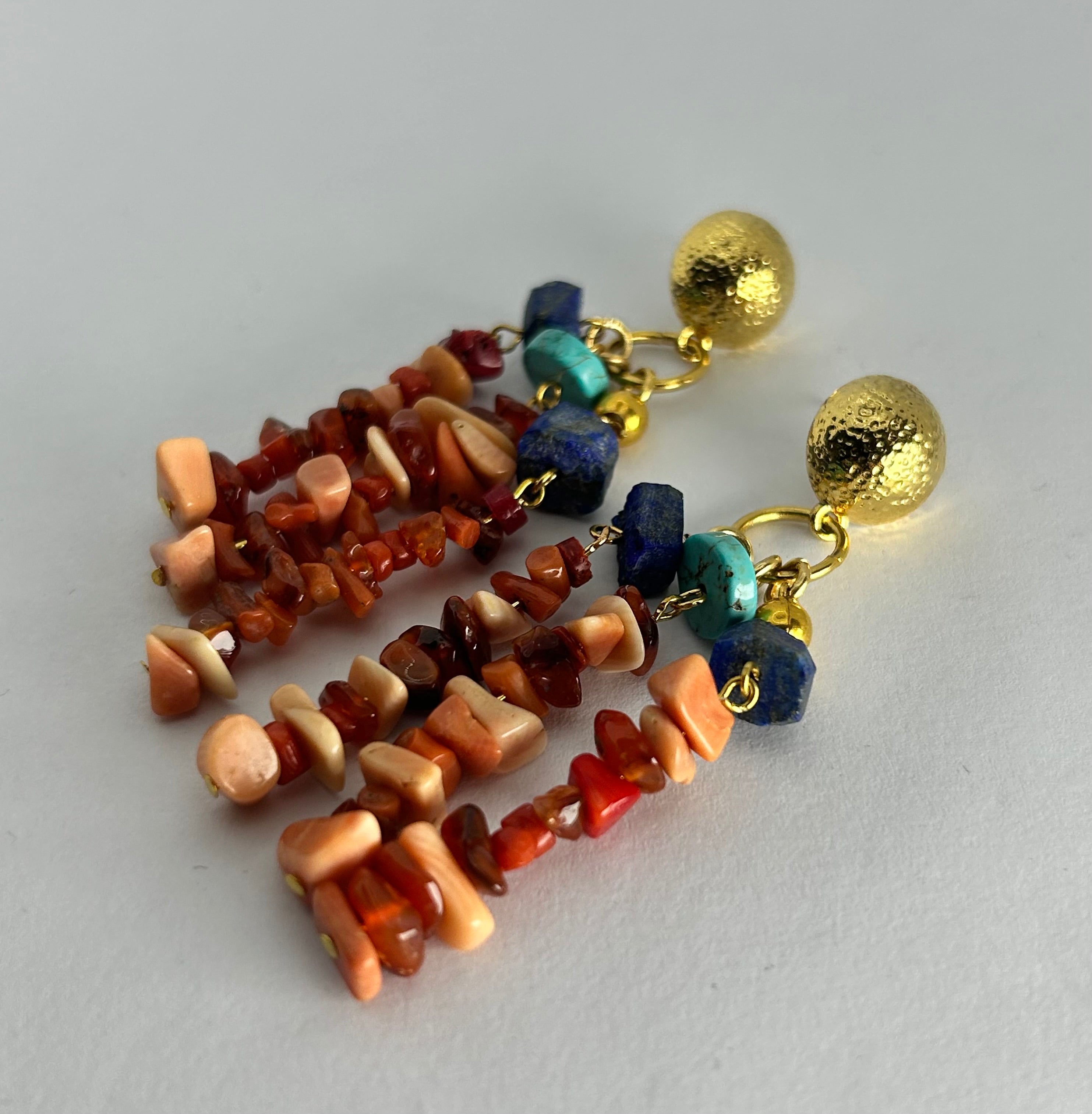 Vintage Coral, Lapis & Howlite on Gold Plate