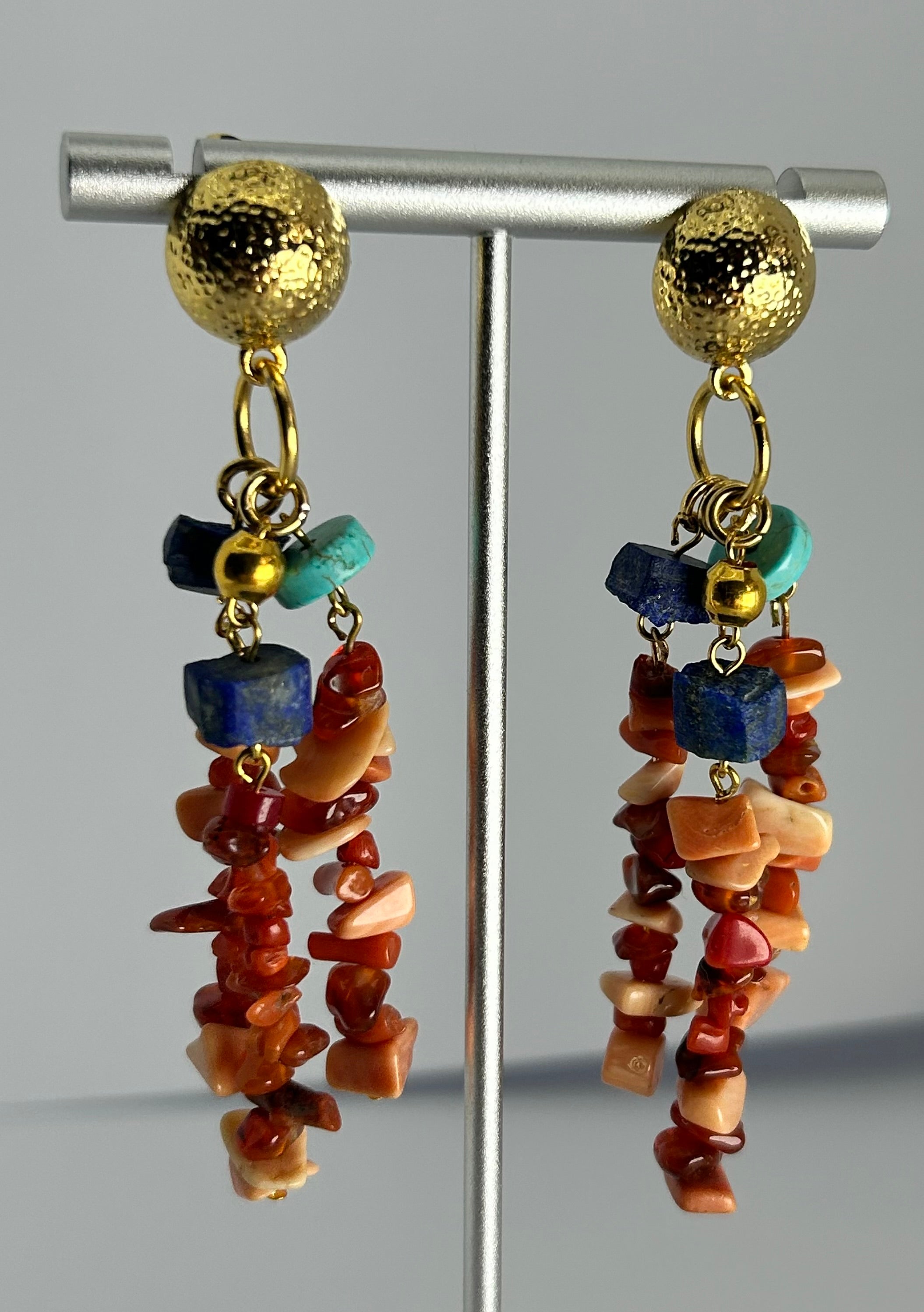 Vintage Coral, Lapis & Howlite on Gold Plate