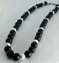 Large Matte Onyx & White Pearl Necklace
