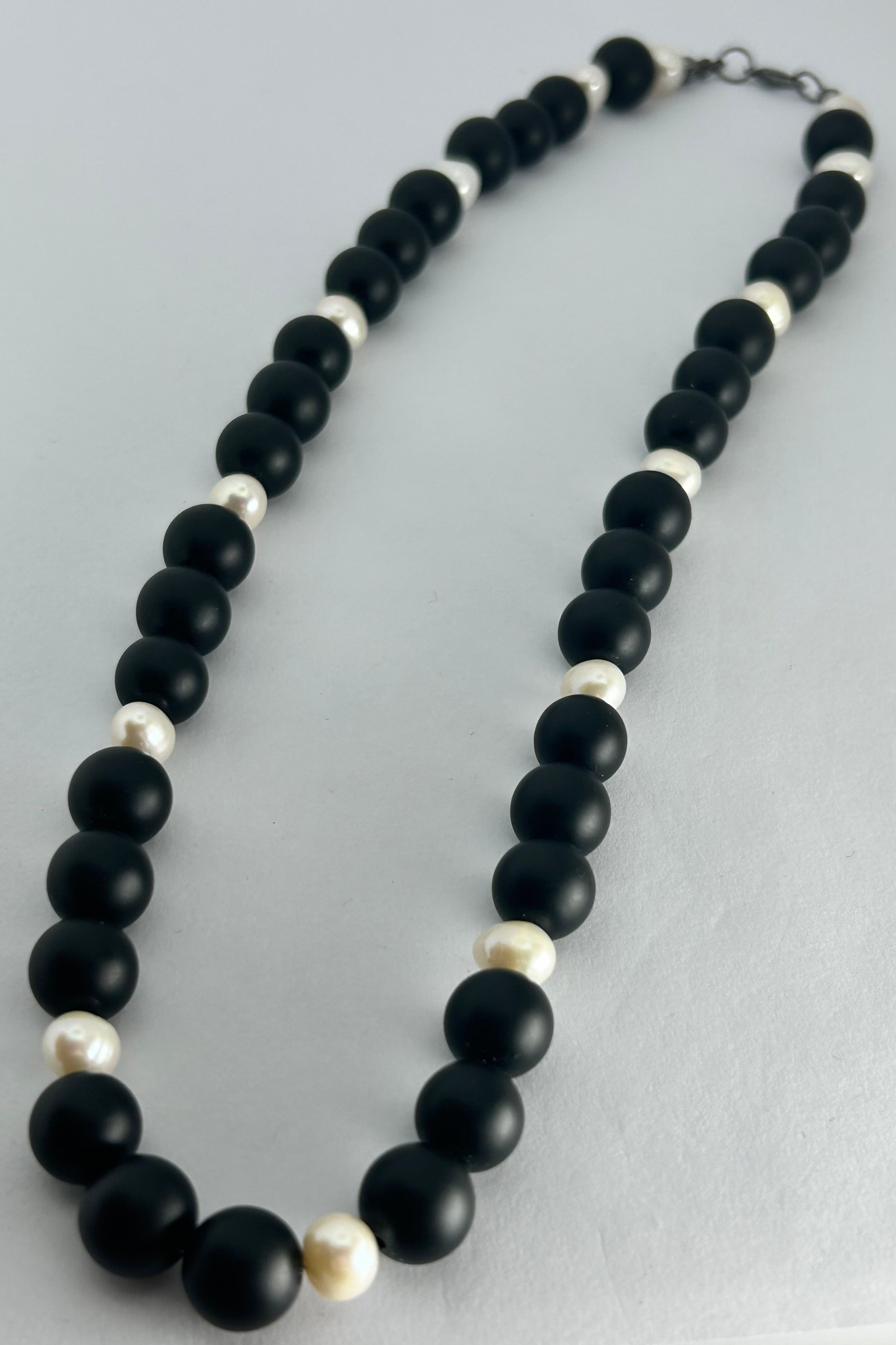 Large Matte Onyx & White Pearl Necklace
