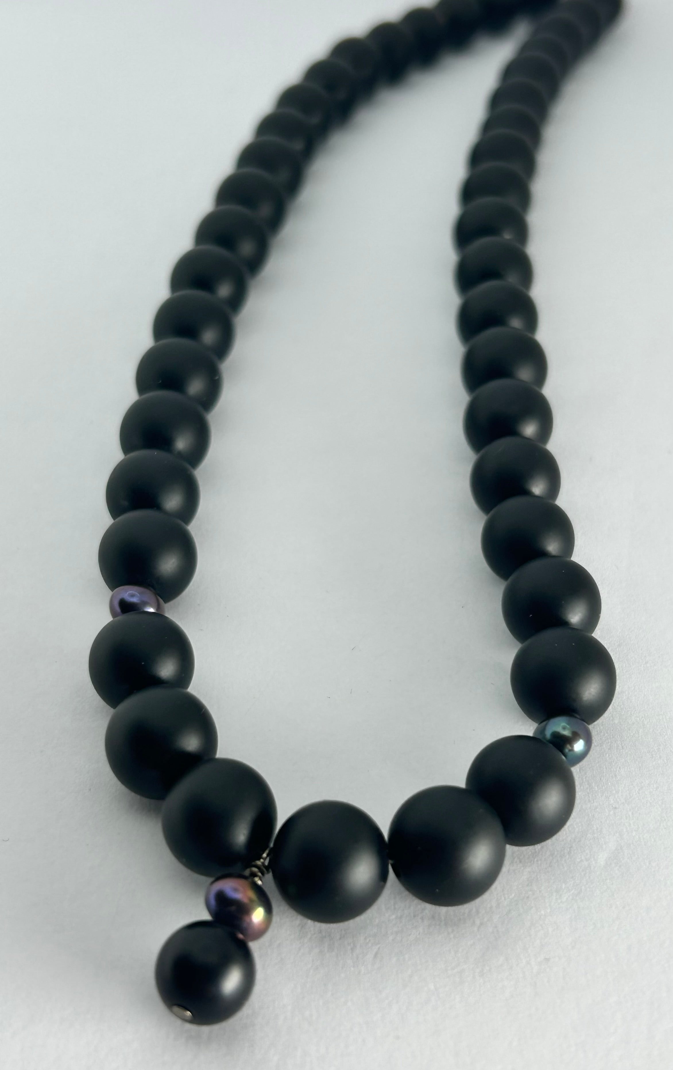 Large Matte Onyx & Peacock Pearl Necklace