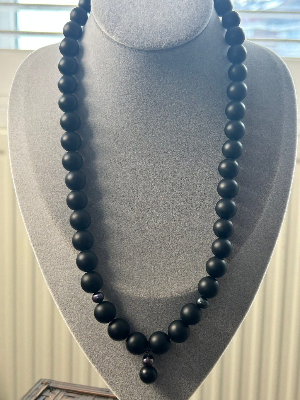 Large Matte Onyx & Peacock Pearl Necklace
