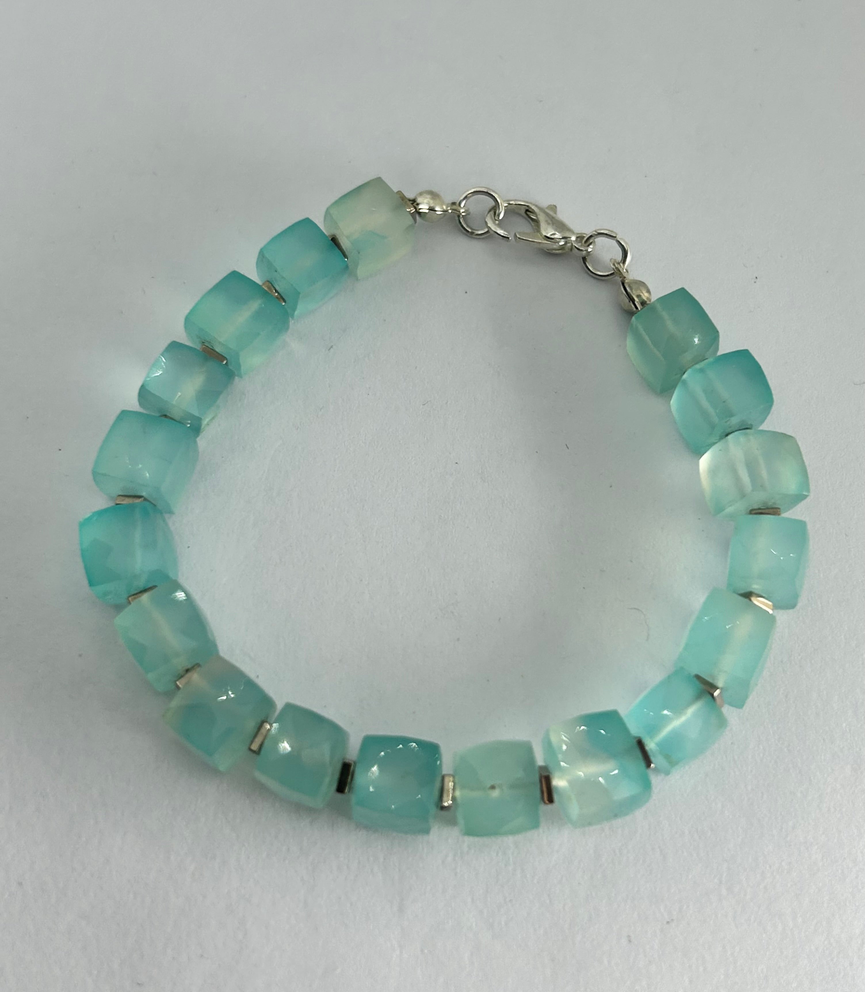 Aqua Chalcedony on Silver Plate Bracelet