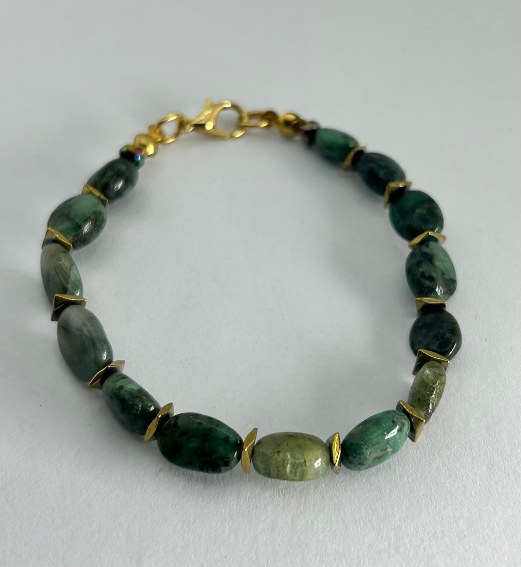 Emerald & Hematite on Gold Plate Bracelet