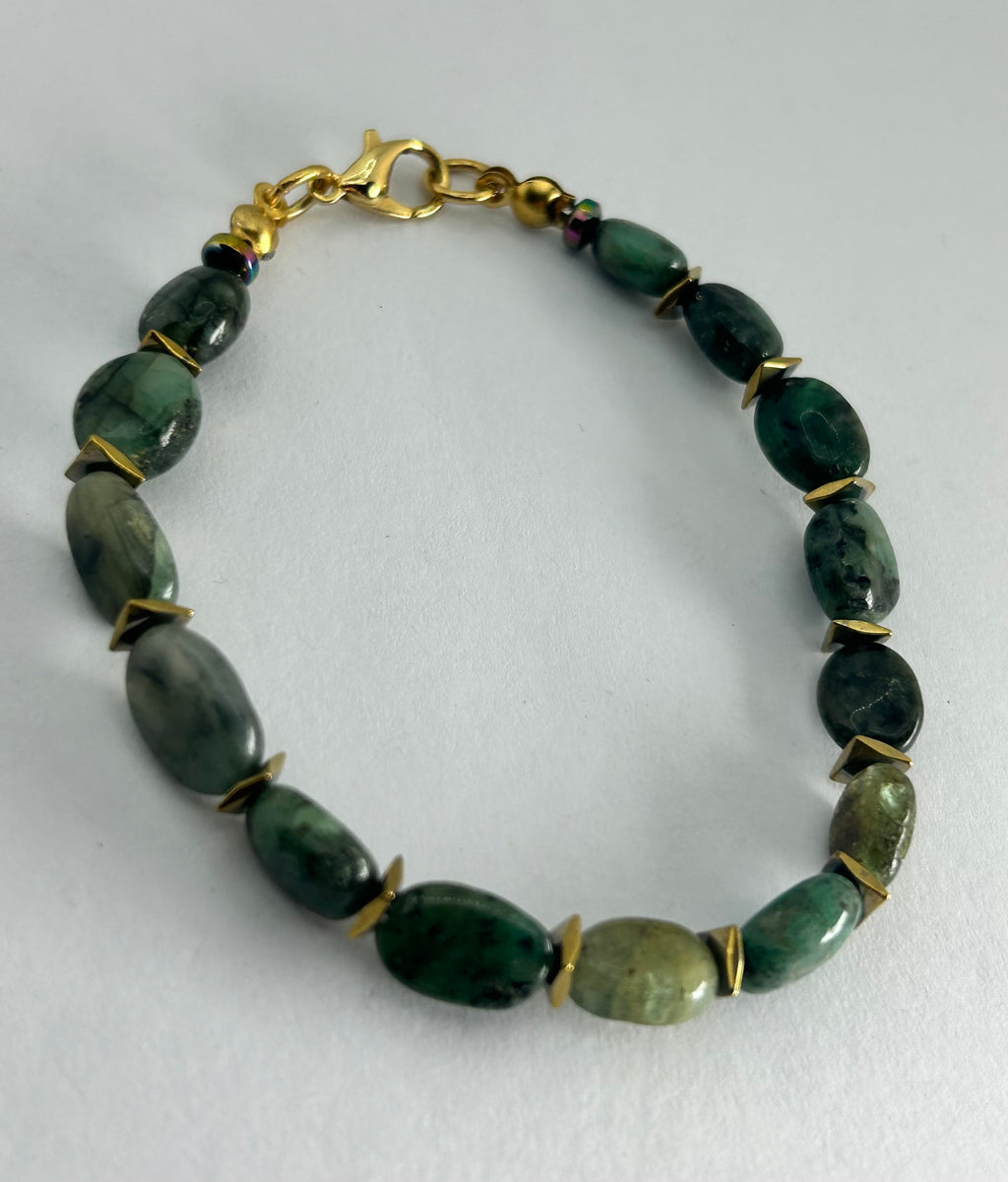 Emerald & Hematite on Gold Plate Bracelet