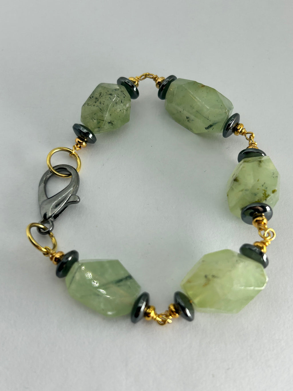 Prehnite & Hematite Mixed Metal Bracelet