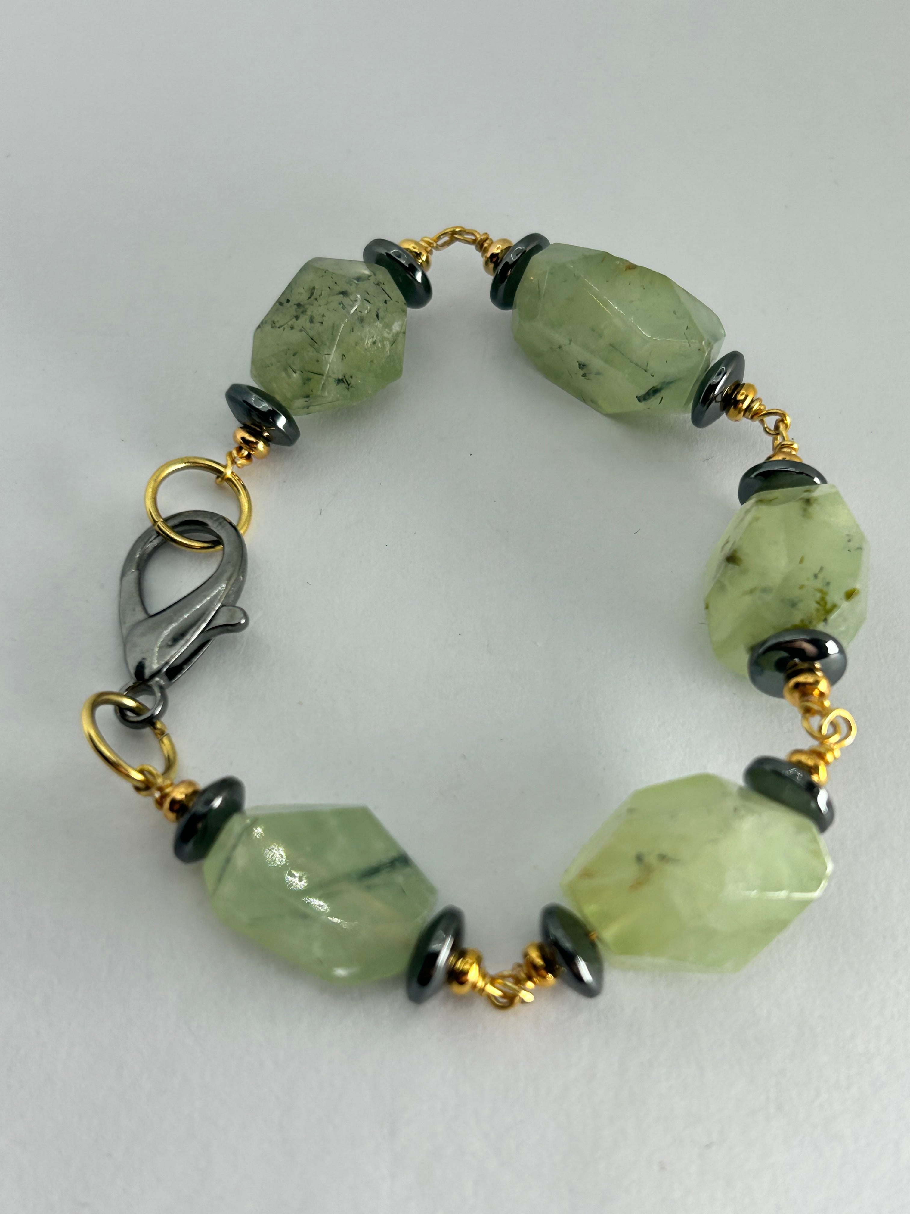 Prehnite & Hematite Mixed Metal Bracelet