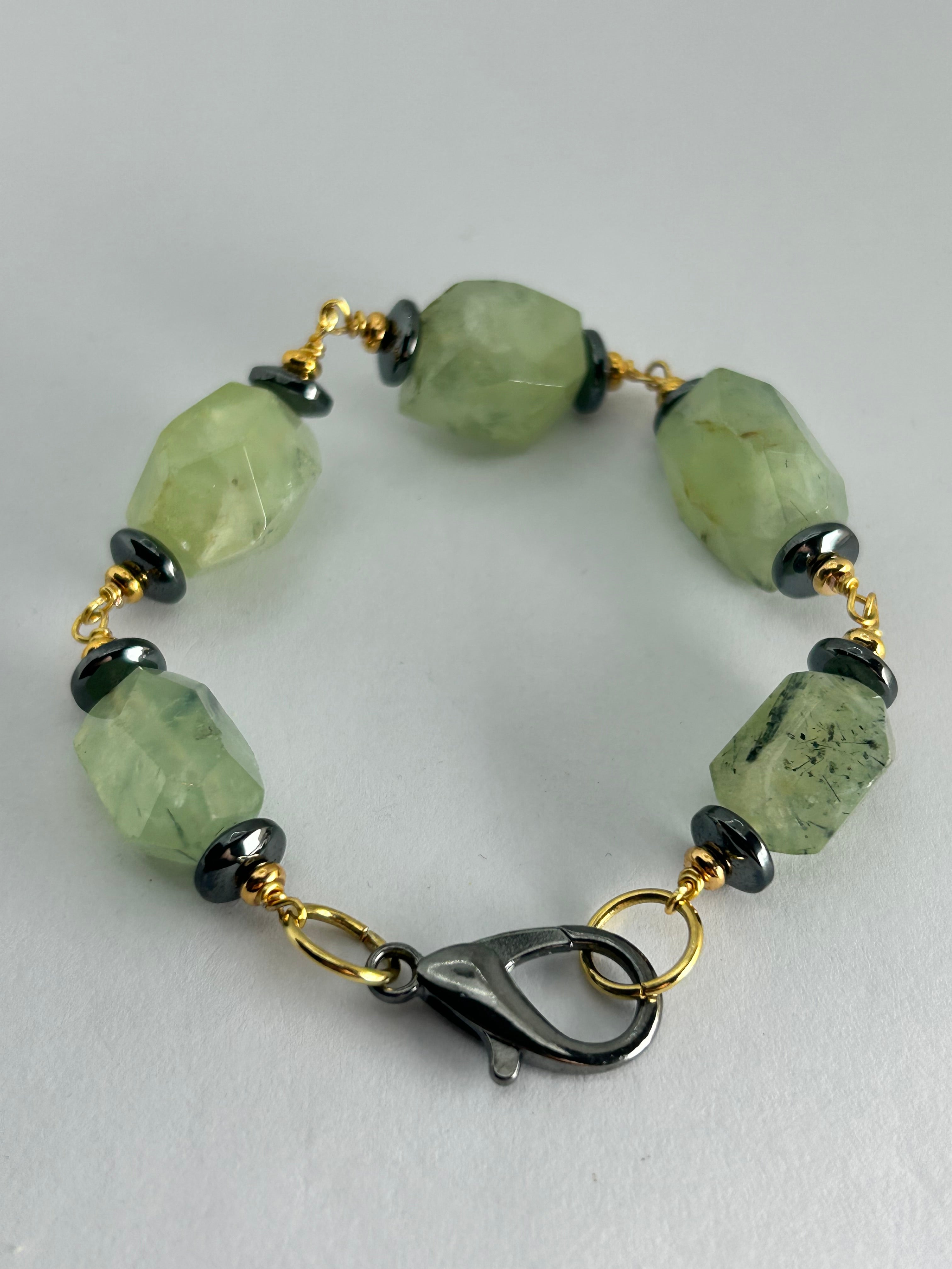 Prehnite & Hematite Mixed Metal Bracelet