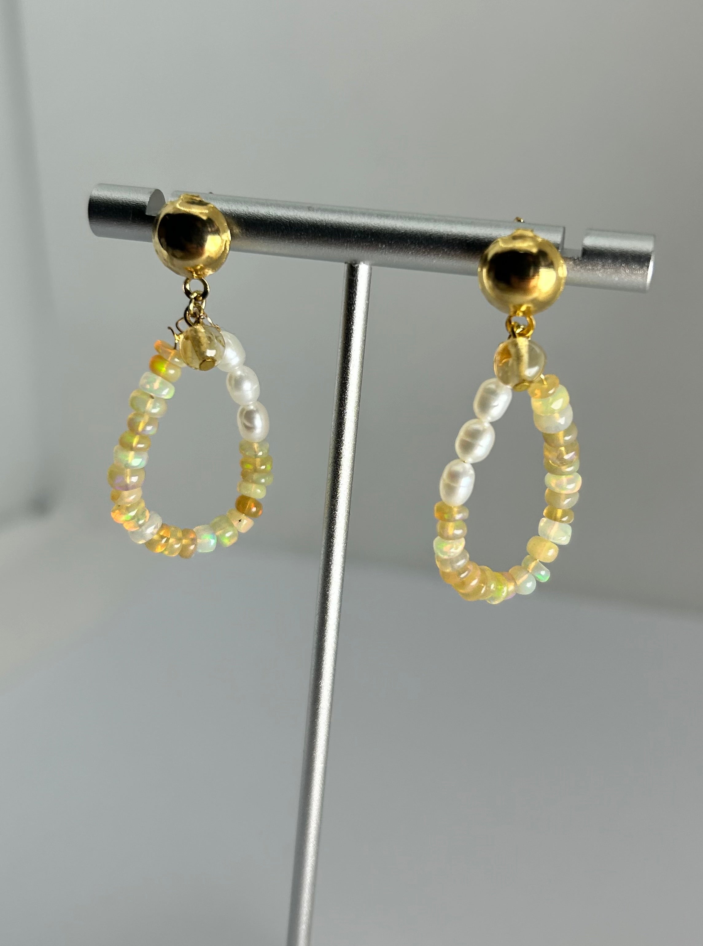 Opal, Rice Pearl & Citrine on Gold Plate