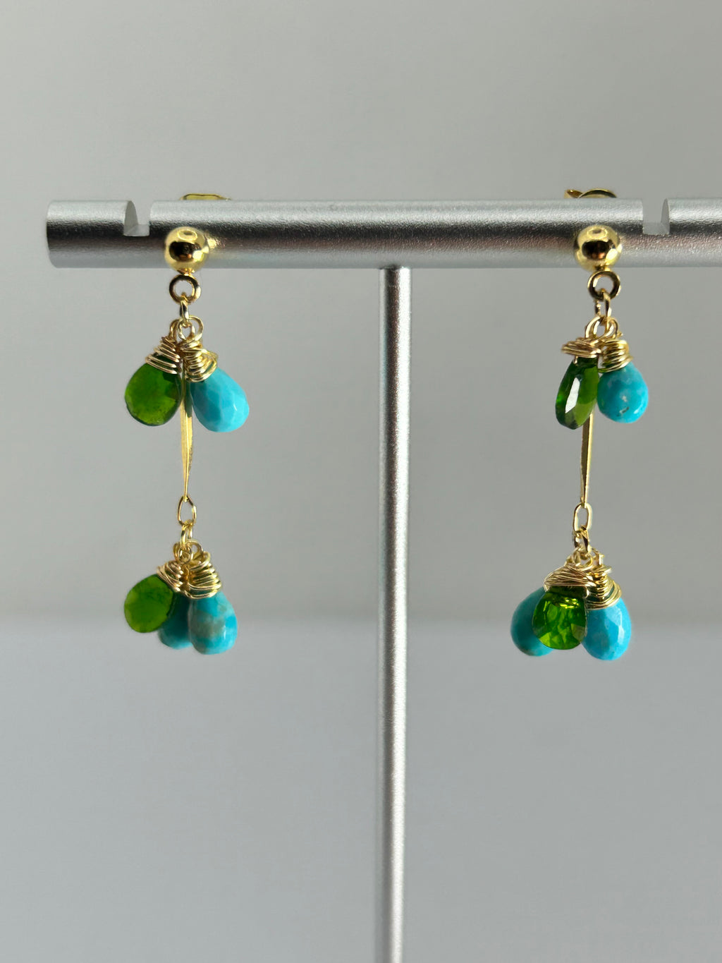 Arizona Turquoise & Diopside on Gold Plate