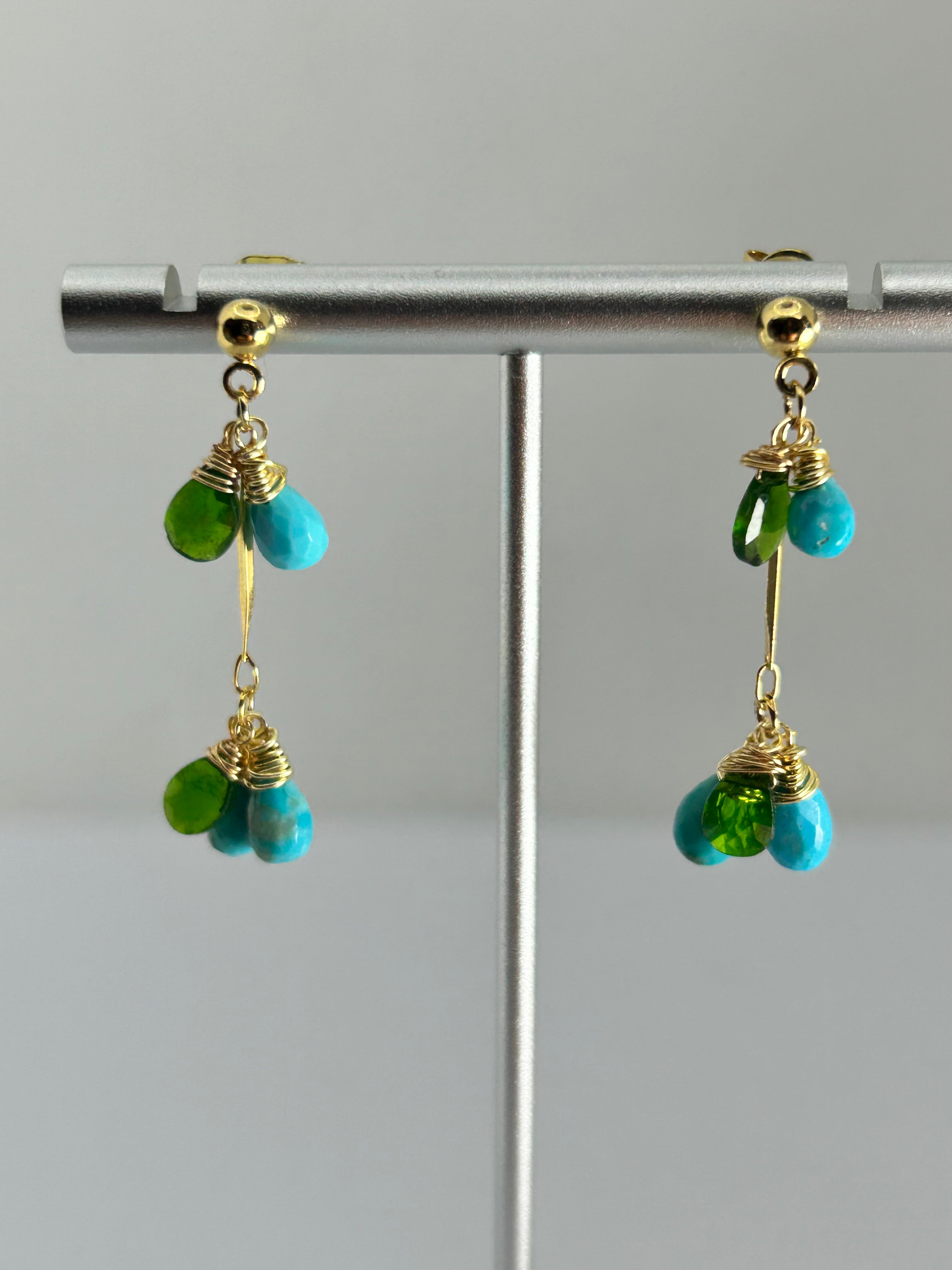Arizona Turquoise & Diopside on Gold Plate