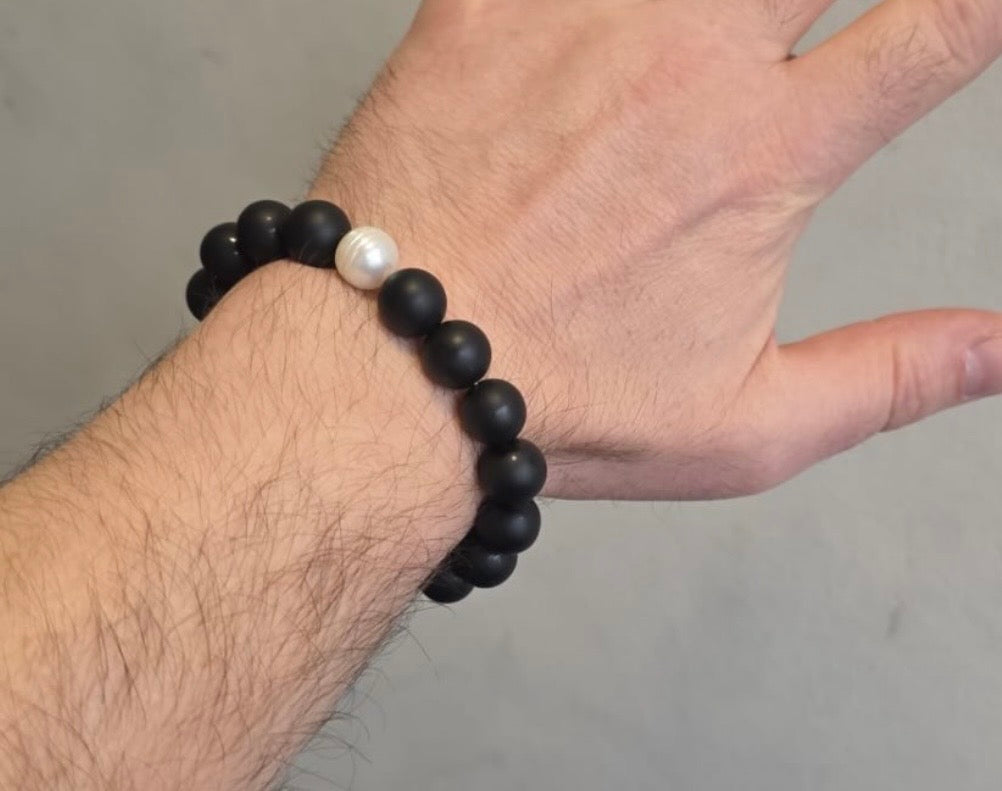 Large Matte Onyx & Pearl Bracelet