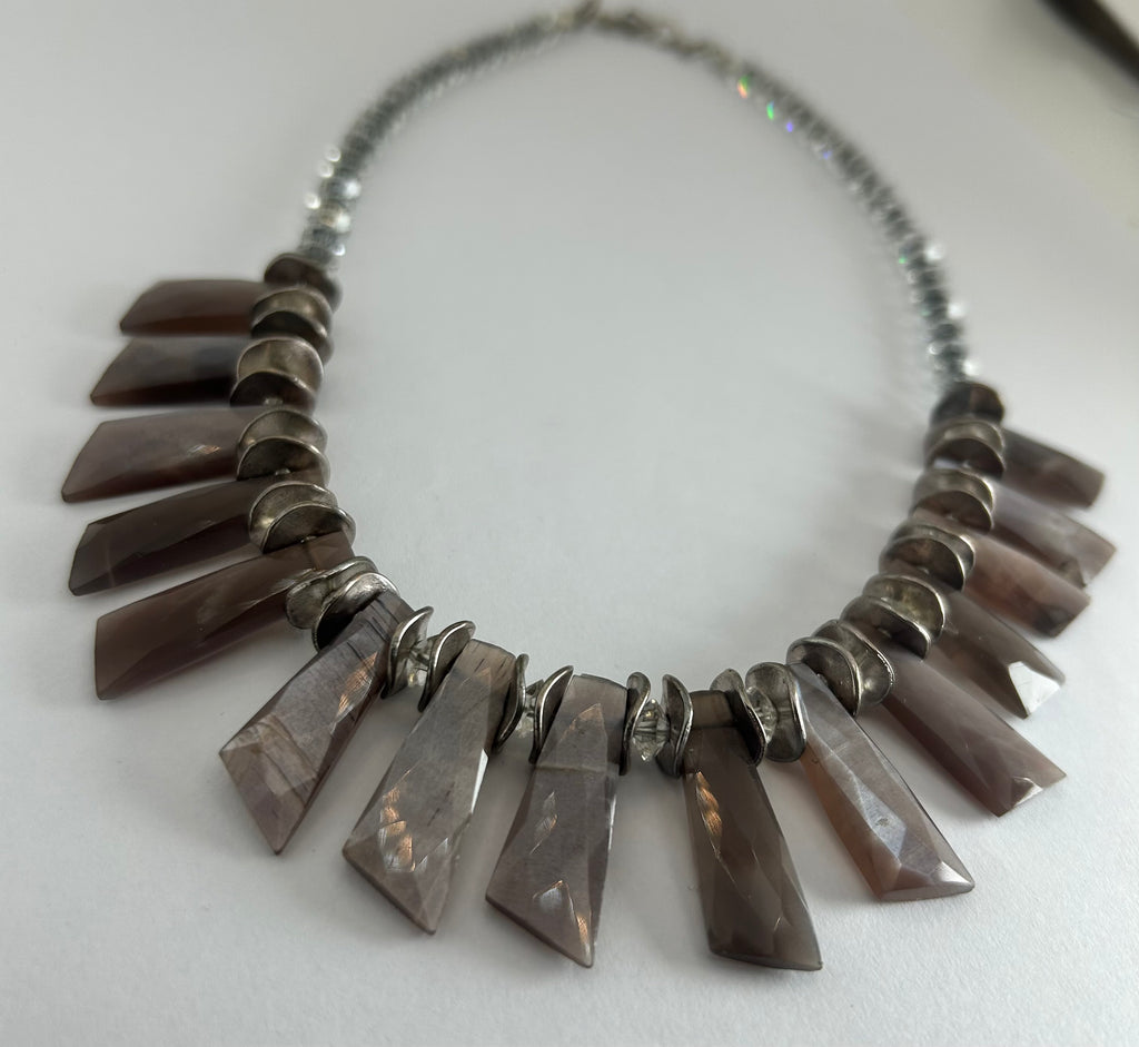 Chocolate Moonstone Fan Necklace