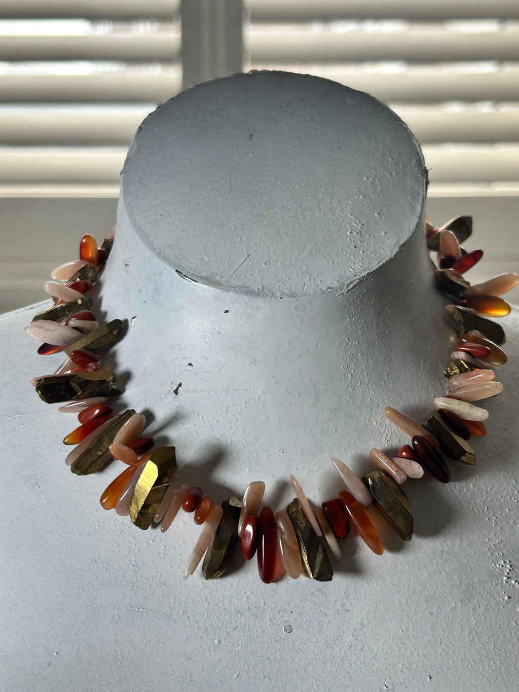 Rock Crystal, Sunstone & Carnelian Spike Necklace